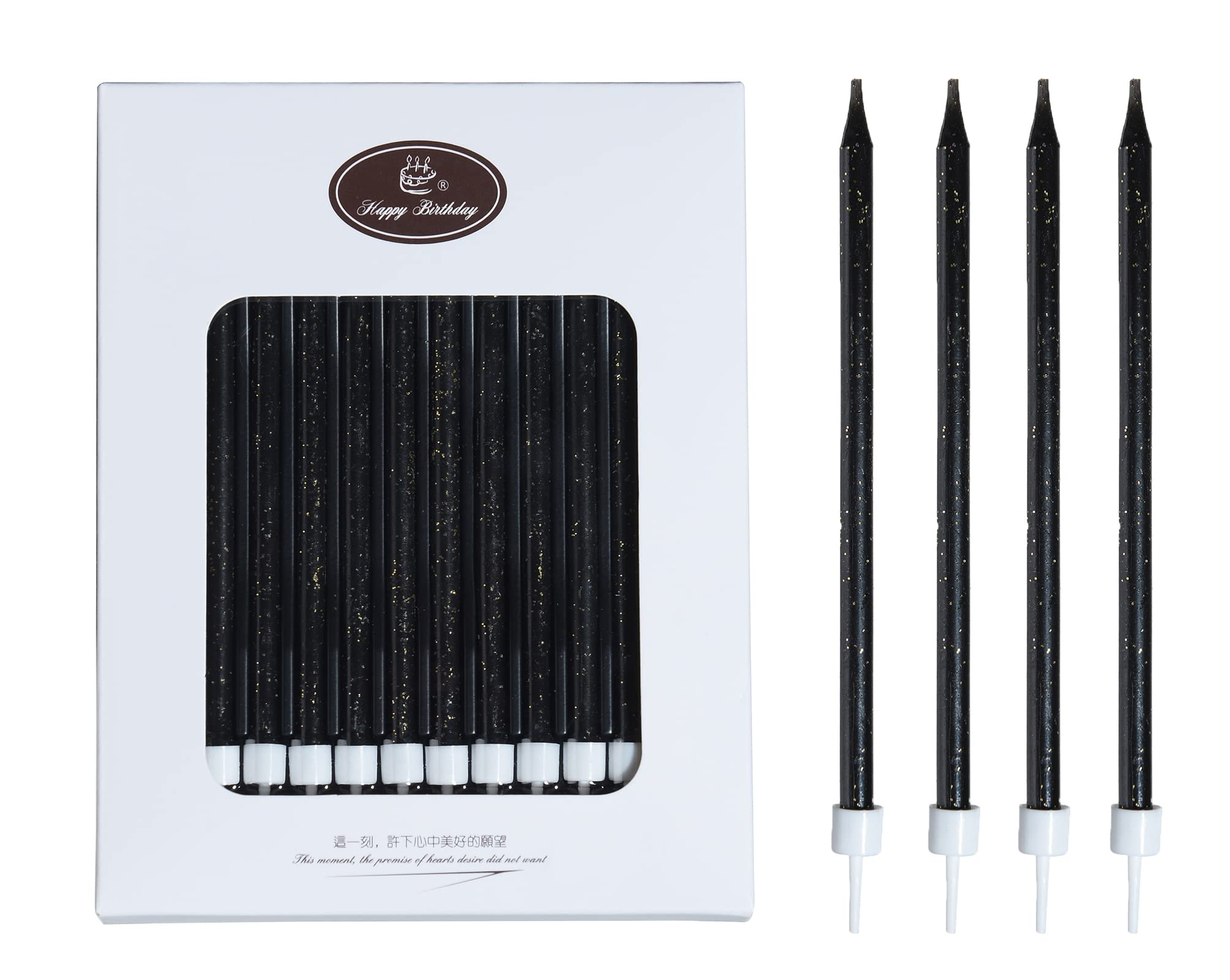 24-Pack Black Glitter Birthday Candles - Tall Sparkling Cupcake Candles with Holders for Cakes, Weddings & Party Decorations | Perfect for Birthday Cakes, Anniversary Celebrations and Special Events