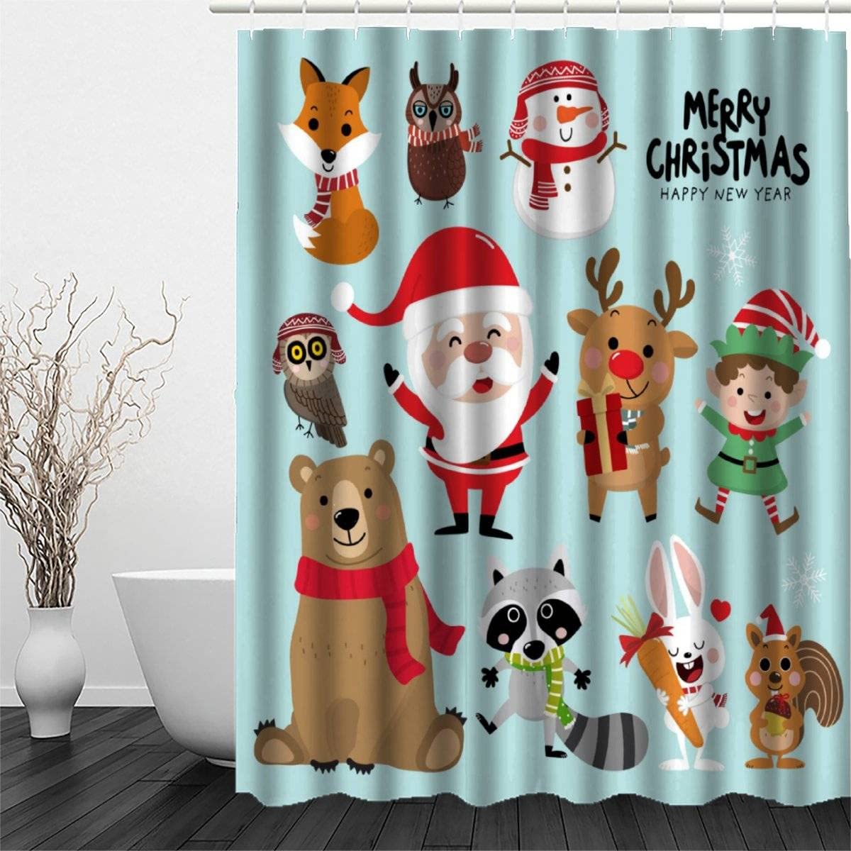 3D Kawaii Santa Claus Christmas Shower Curtain Set - 36x72 Inch Polyester Fabric Bathroom Decor with 12 Hooks, Machine Washable - Perfect for Farmhouse Small Bathrooms, Holiday Bathtub Decor & Festive Home Styling