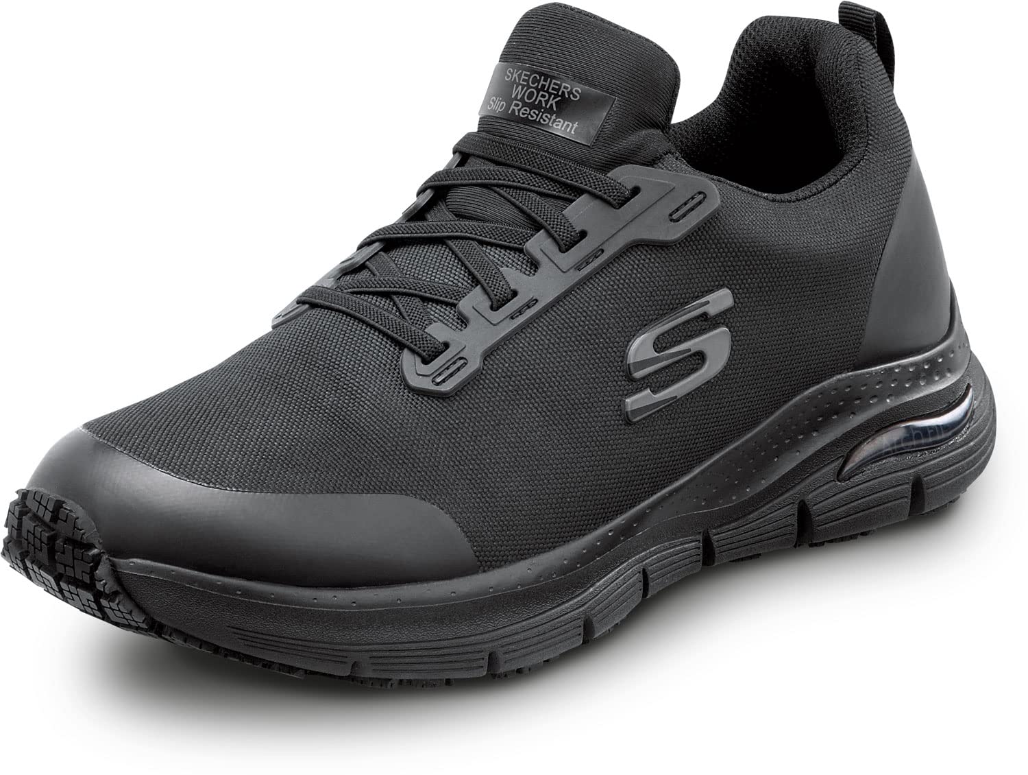 Skechers Men's Arch Fit Charles Slip-On Work Shoes - Alloy Toe, MaxTrax Slip-Resistant - Comfortable Athletic Style for Construction, Warehouse & Industrial Work