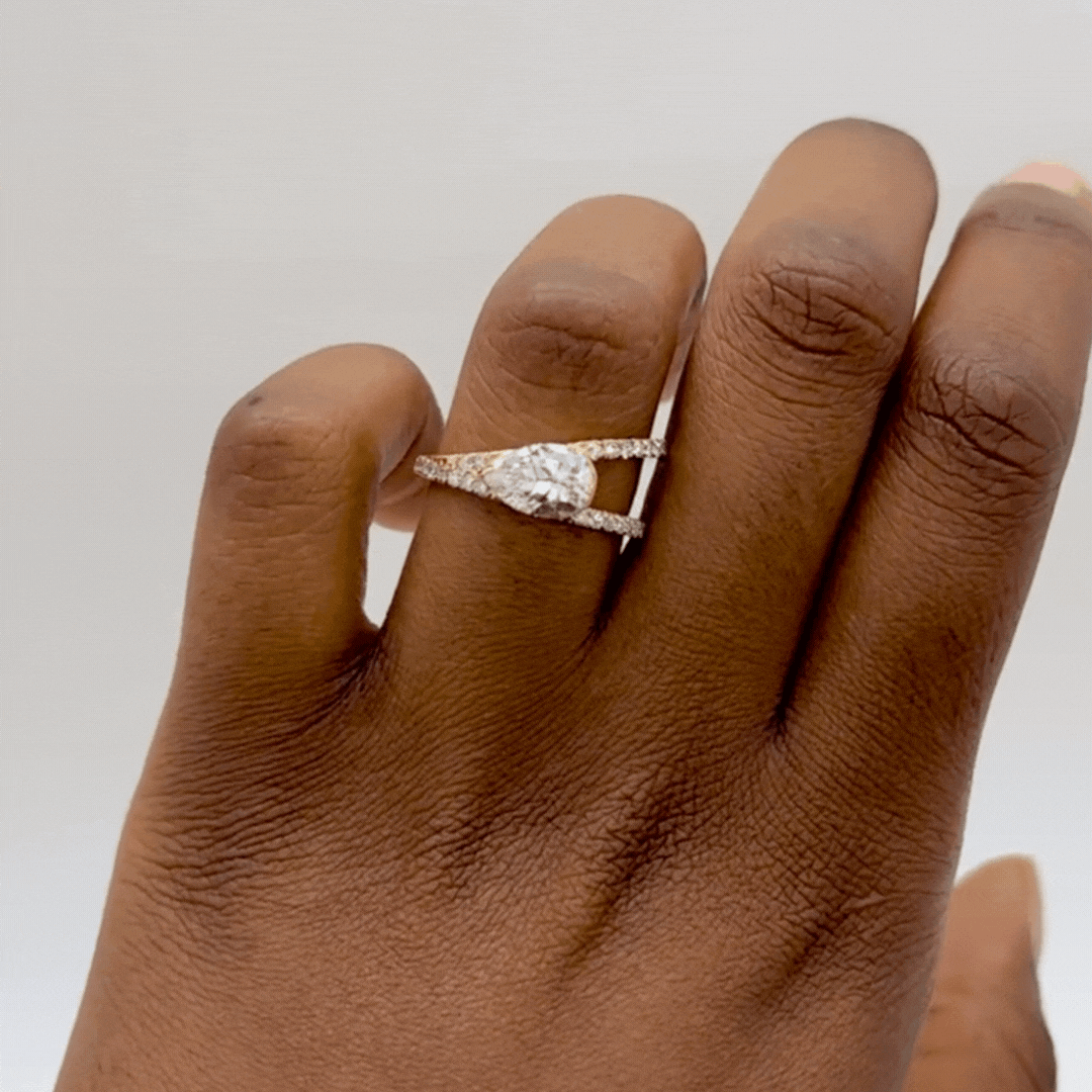 Pear Pavé V Ring - Elegant Vintage Style Sterling Silver Ring for Women, Perfect for Weddings, Anniversaries & Special Occasions