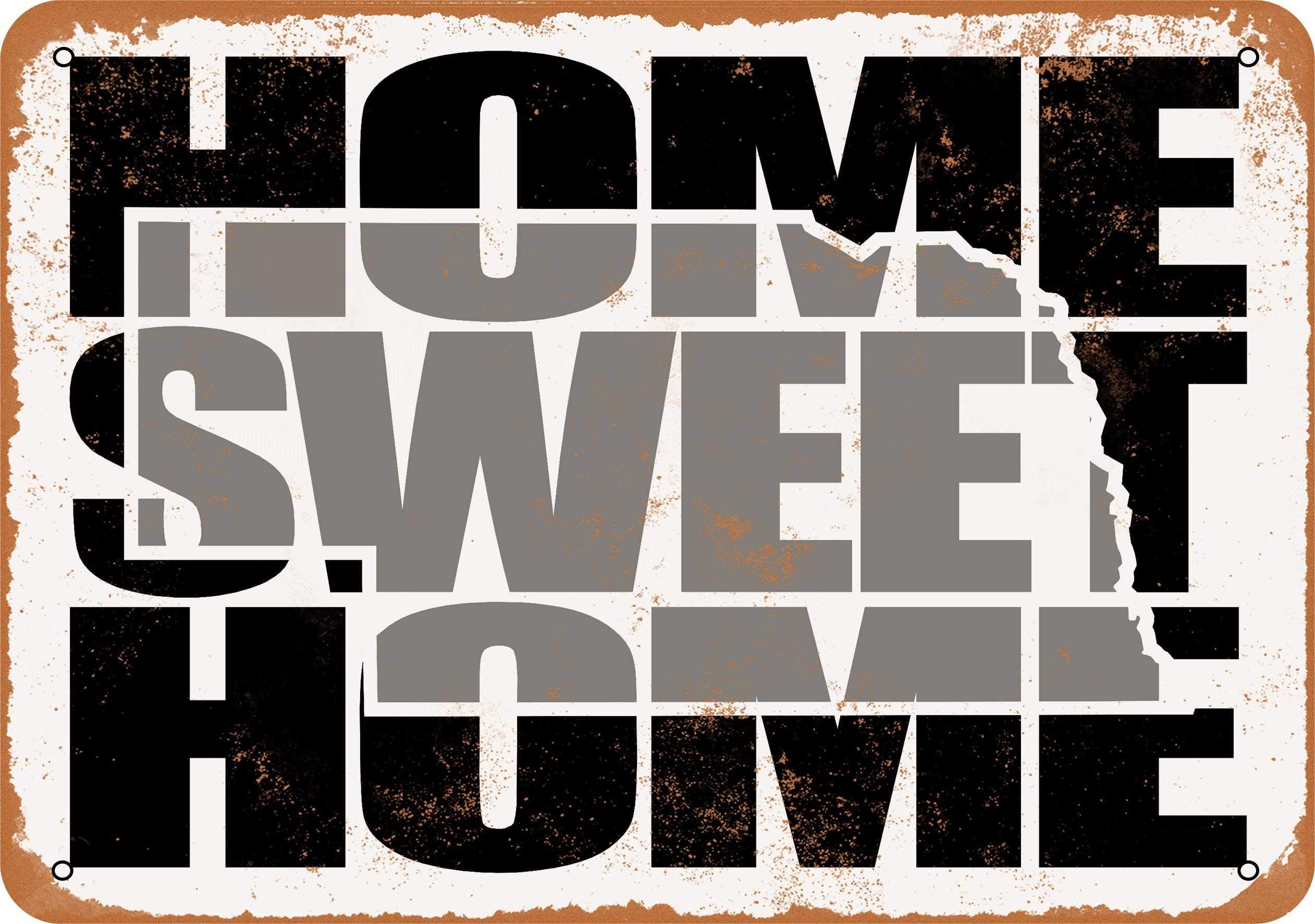9x12 Vintage Metal Sign - Home Sweet Home Nebraska Gray - Rustic Wall Decor for Home, Bar, Cafe & Office