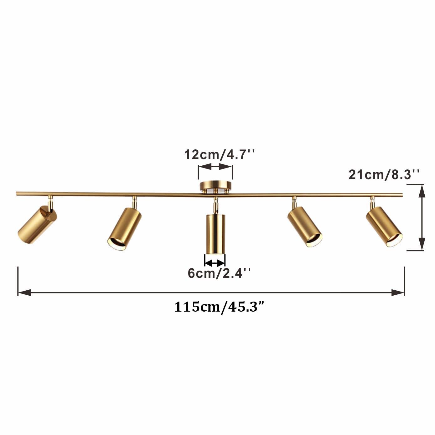 KCO Lighting Modern 5-Lights LED Track Lighting Kit - Brushed Brass Adjustable Flush Mount Ceiling Spotlights for Kitchen, Dining Room & Living Room - Mid Century Gold Light Fixture (5 Lights) - Perfect for Task Lighting and Accent Illumination