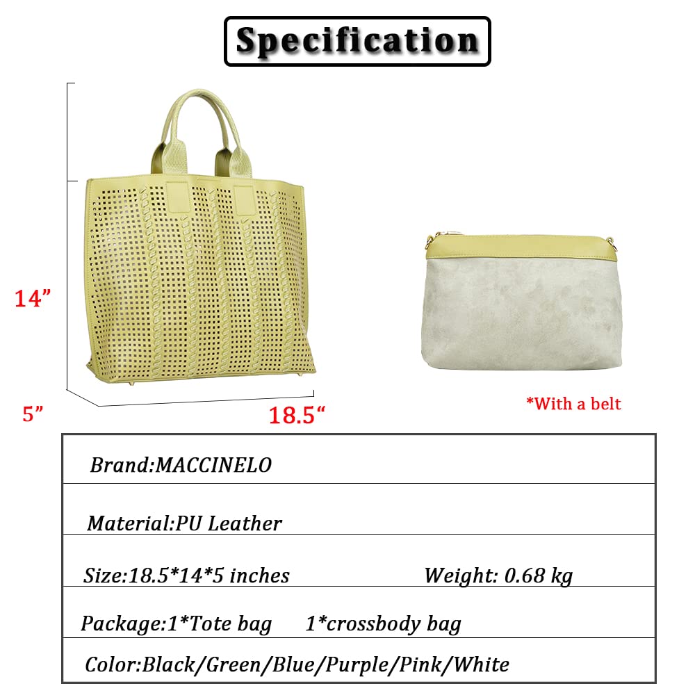 MACCINELO Large Woven Tote Bag for Women - Stylish Beach Bag with Zipper & Tassel - Perfect for Summer Travel, Vacation, Shopping & Daily Use