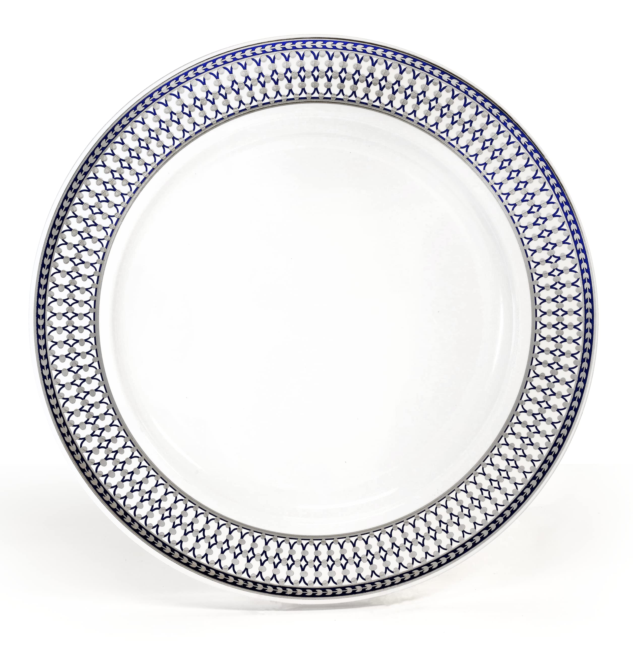 40-Piece Disposable Plastic Charger Plates Set - 12'' Odissey Blue & Silver for Wedding, Party & Special Occasions - Elegant Table Decor for Dinner Events, Banquets & Celebrations