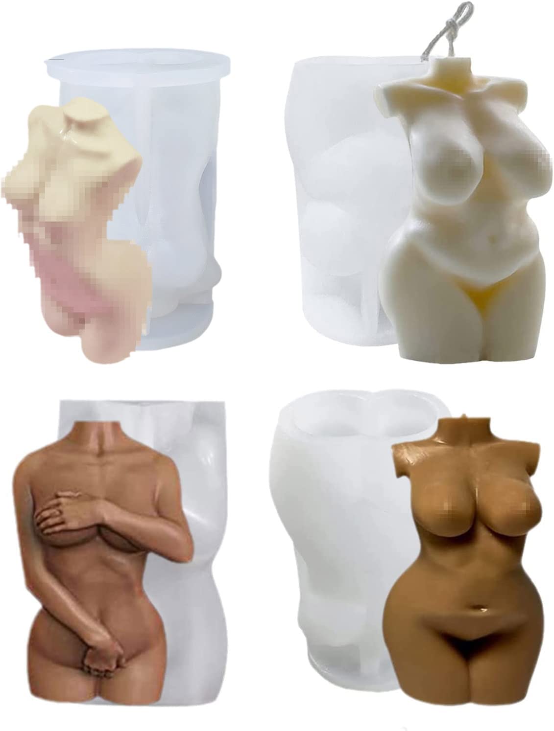 4 Pcs Silicone Resin Molds for Human Body Candles & Chocolates - Sexy Curvy Female Figure 3D Molds - DIY Naked Woman Soap, Plaster & Clay Molds for Candle Making, Chocolate Crafting & Resin Art - Perfect for Romantic Gifts, Home Decor & Spa Parties
