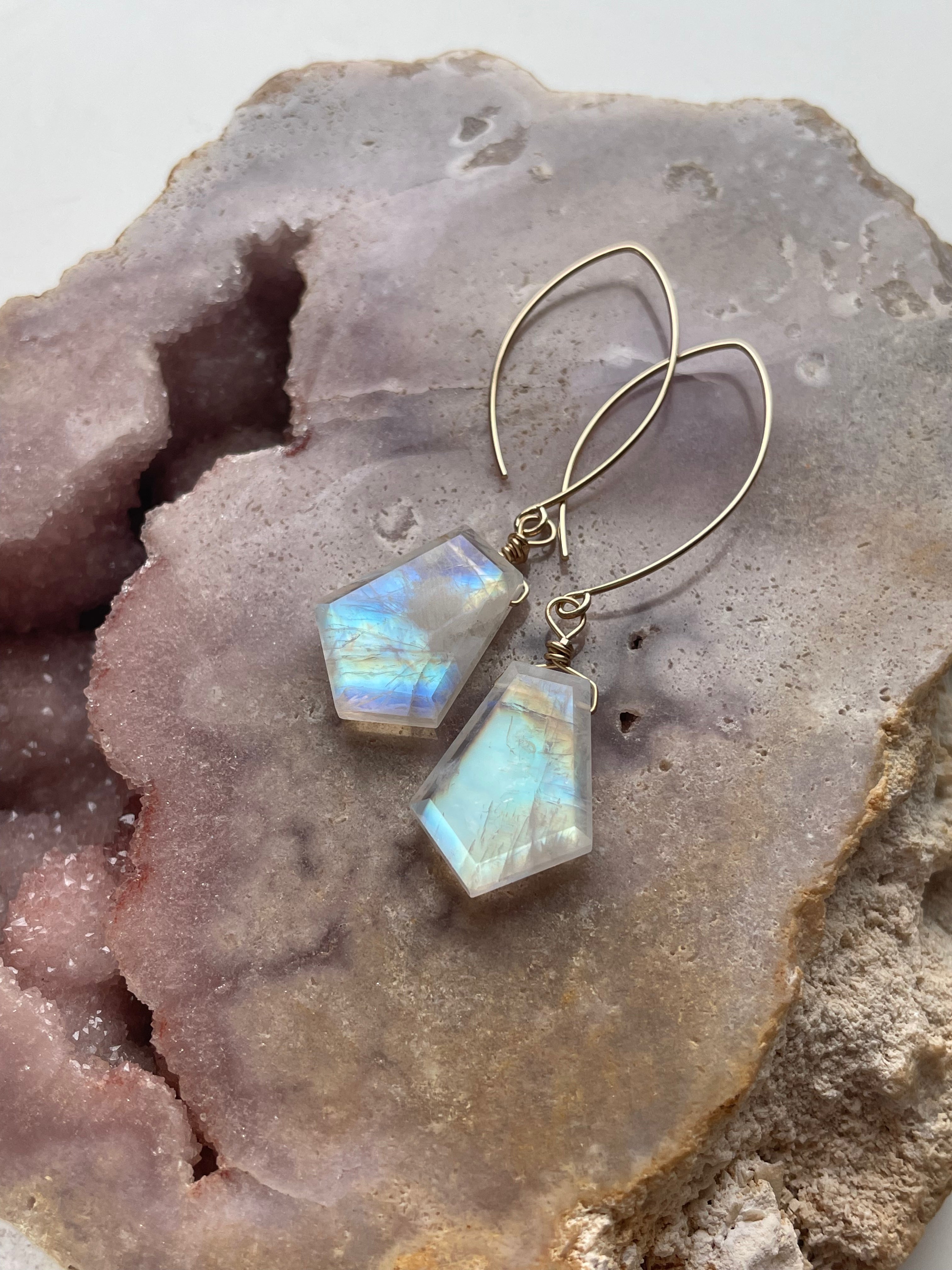 Rainbow Moonstone Drop Earrings - 14K Gold June Birthstone Jewelry for Women - Perfect for Weddings, Parties & Special Occasions