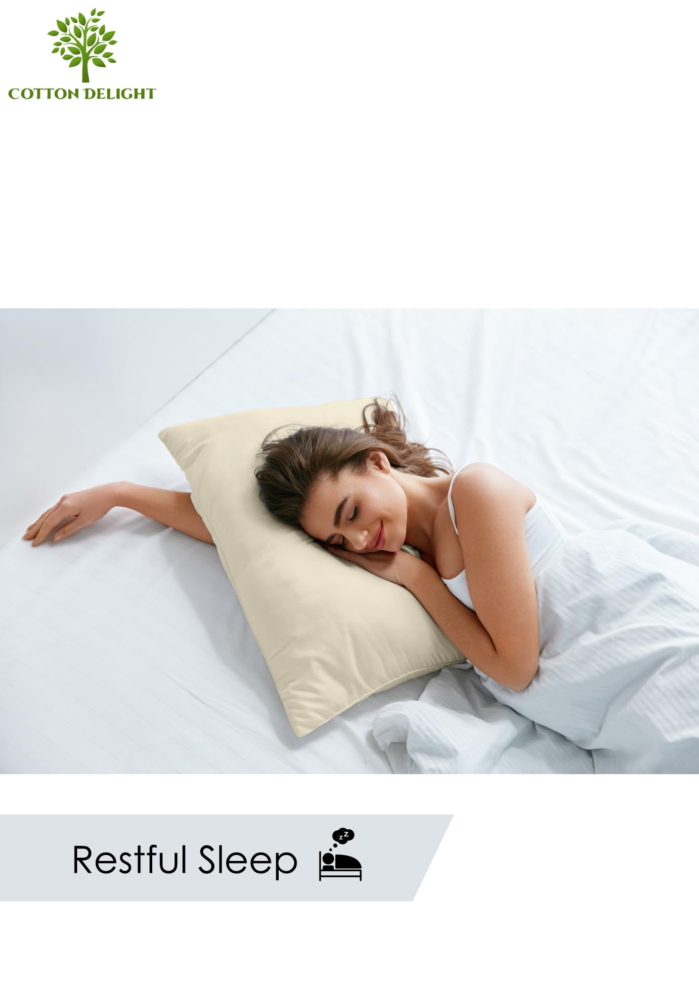 Premium 100% Natural Cotton Queen Pillowcases Set of 2 - 600 Thread Count, Ivory, 20