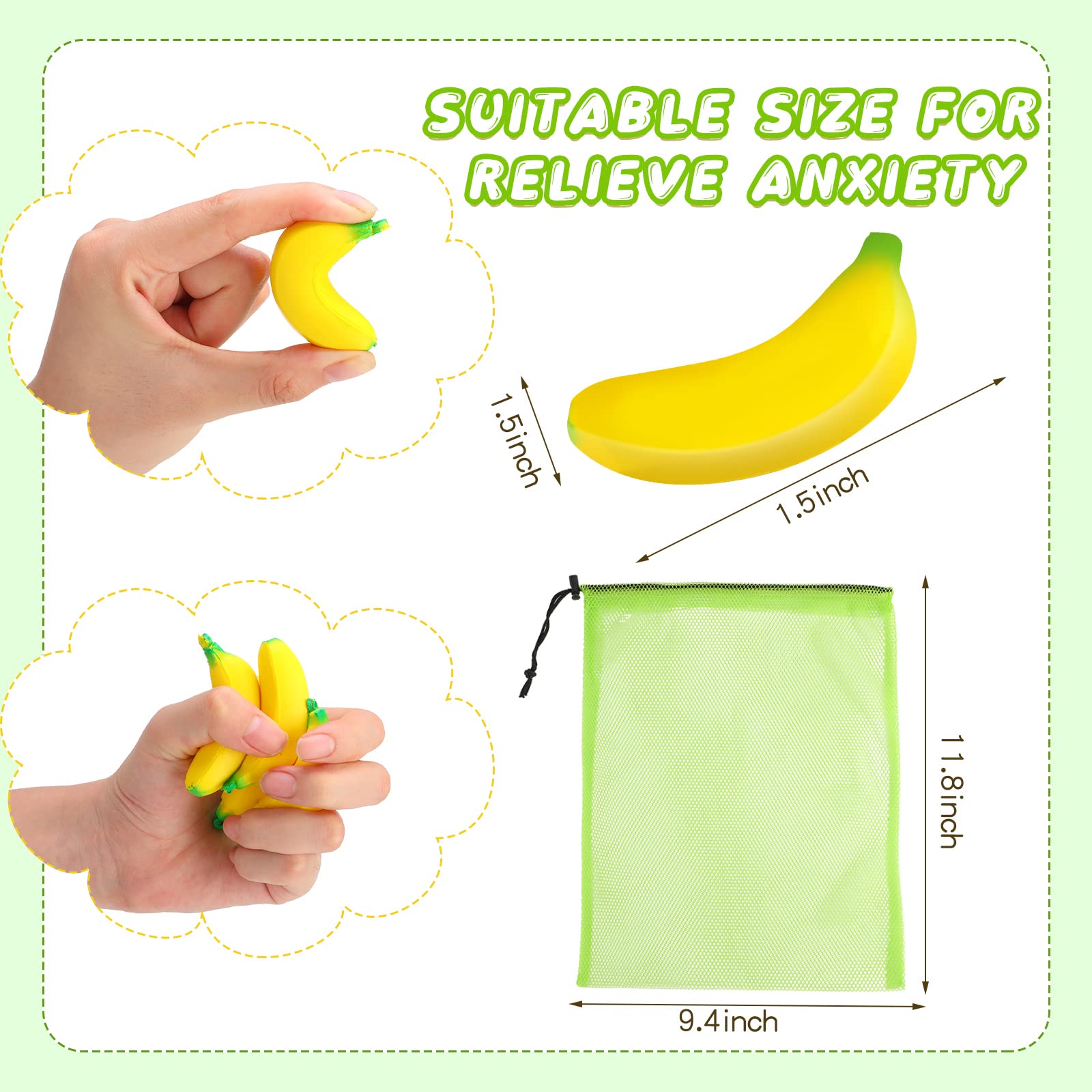 Jerify 37-Piece Mini Banana Stress Relief Toys Set with Mesh Drawstring Bag - Stretchy PU Banana Fidget Toys for Adults & Kids - Perfect for Birthday Party Favors, Office Desk Decor, Classroom Rewards and Anxiety Relief