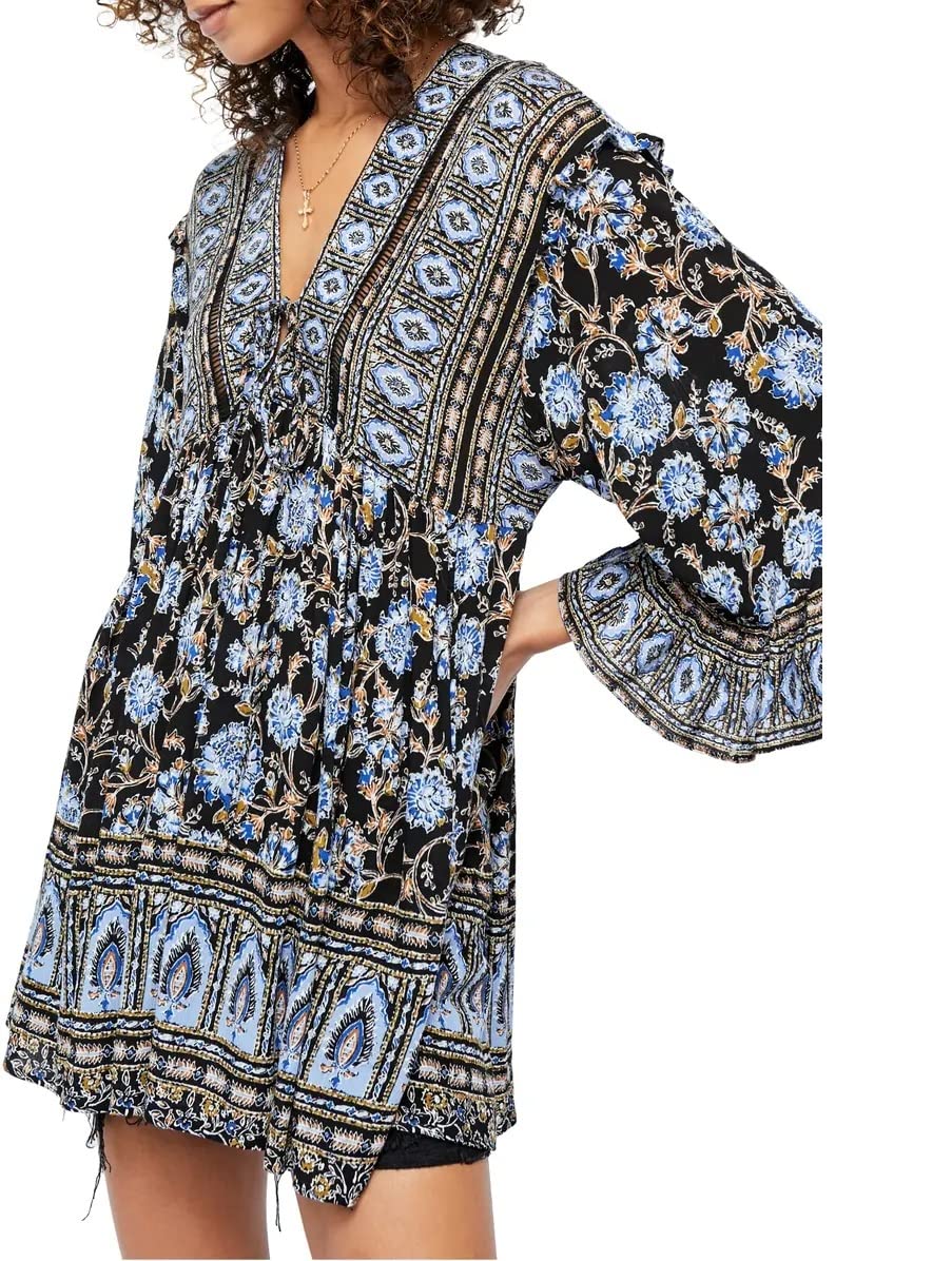 Free People Moonlight Dance Printed Black Maxi Dress - Boho Floral Vintage Style for Women | Perfect for Beach, Festival, and Summer Outfits