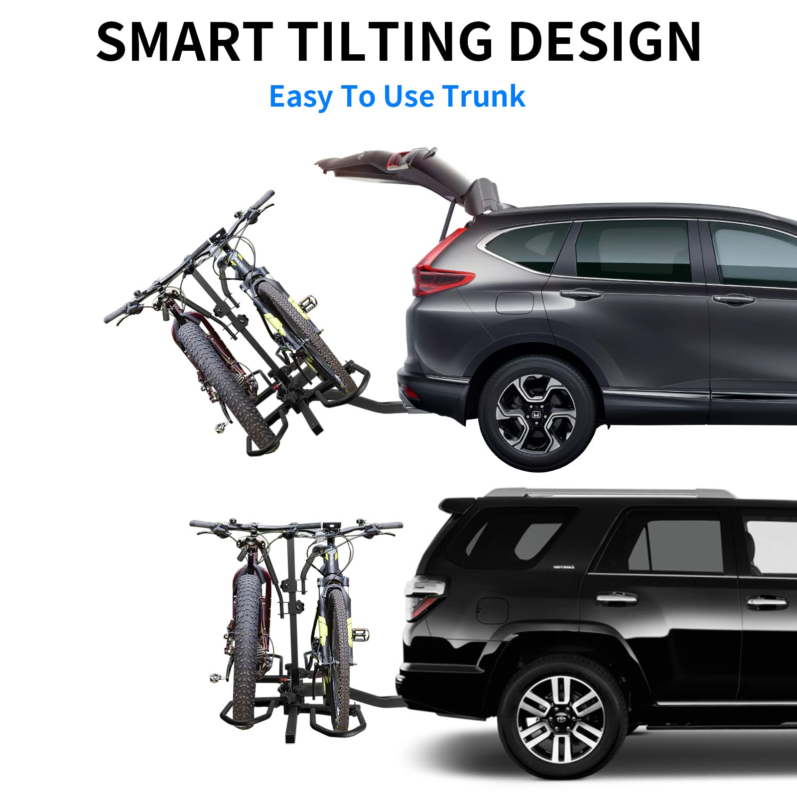 WEIZE 2-Bike Hitch Bike Rack - Wobble Free Smart Tilting Bicycle Carrier for Standard, Fat Tire & E-Bikes - 160 lbs Capacity - 2-Inch Receiver - Perfect for Road Trips, Camping & Outdoor Adventures