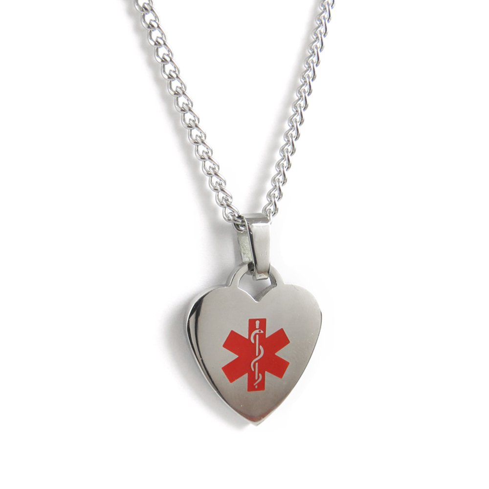 Custom Medical ID Heart Pendant Necklace - Stainless Steel for Safety & Style