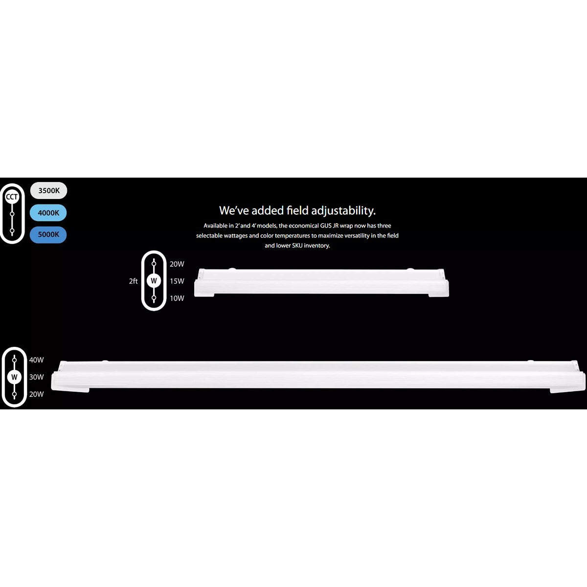 4ft LED Wrap Light Fixture - 40W, 5540 Lumens, 3500K/4000K/5000K Color Temperature, 120-277V - Energy Efficient Shop Lighting for Garages, Warehouses & Commercial Spaces