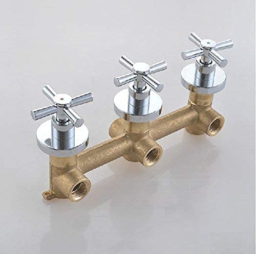 Premium 3-Handle 4-Way Shower Faucet Valve with Dual Outlets - Wall Mounted Bath Mixer Tap in White for Modern Bathroom Renovation | Perfect for Spa-Like Shower Experience and Water Conservation
