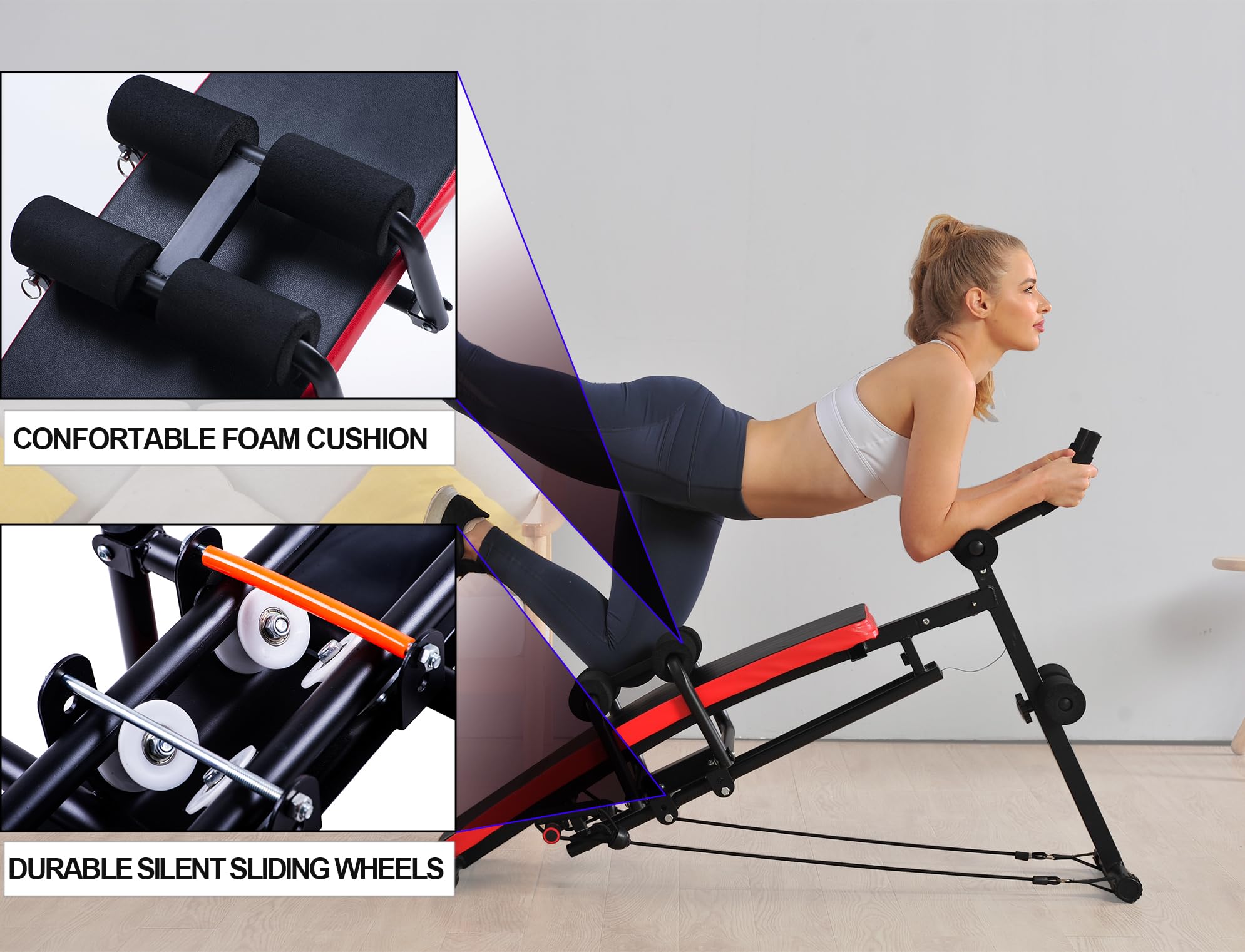KESHWELL Adjustable Ab Workout Machine for Home Gym - Core Strength Training Equipment with Resistance Bands, LCD Display & Foldable Sit Up Bench | Perfect for Abs Exercise, Full Body Workout & Home Fitness Training