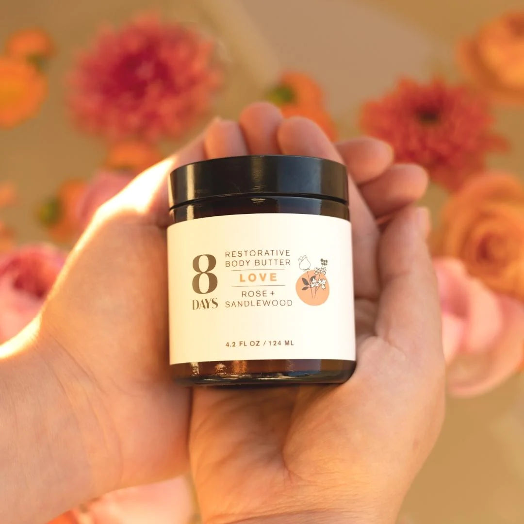 Organic Rose & Sandalwood Body Butter for Dry Skin - Deep Moisturizing Cream for Hands, Feet & Body - Perfect for Winter Care & Spa Nights