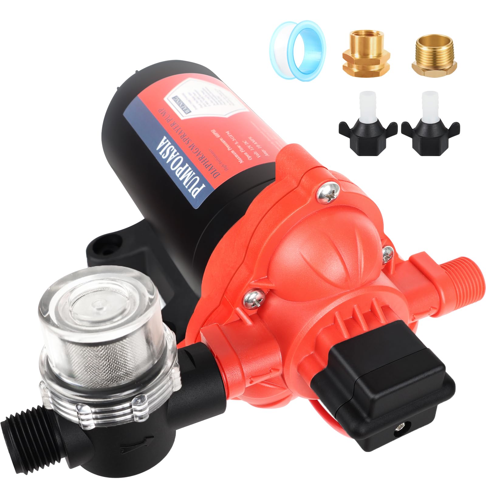 12V Diaphragm Pump 5.5GPM 10Amp 60PSI - Chemical & Corrosion Resistant Self-Priming Water Pump with Pressure Switch - Ideal for Agricultural Spraying, RV Water Systems, Boat Bilge Pumps, and Industrial Fluid Transfer