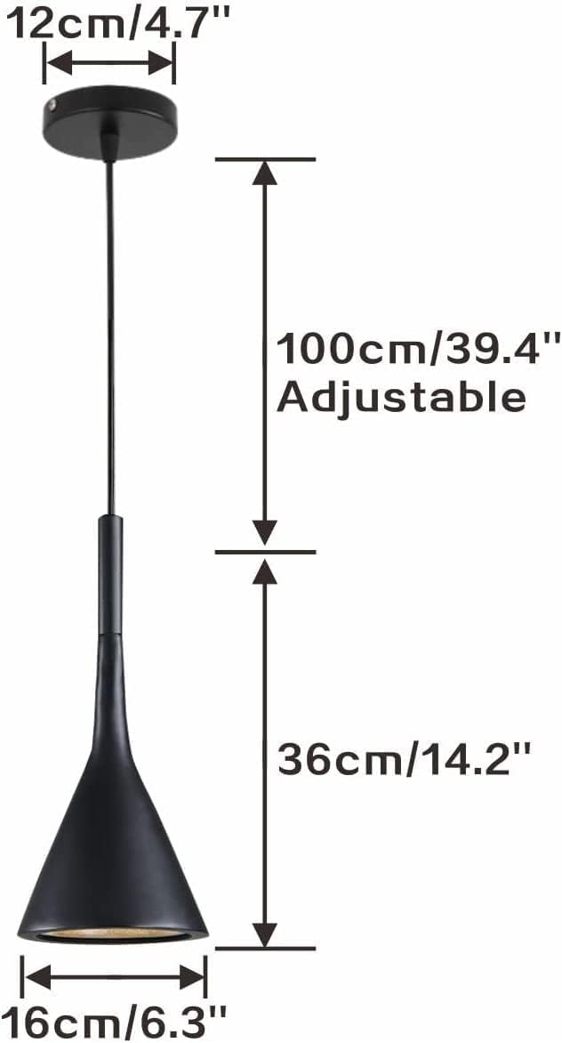 KCO Lighting Farmhouse Black Cone Pendant Light - 1-Light Small Industrial Kitchen Island Hanging Lamp - Adjustable Mini Ceiling Fixture for Mid Century Modern Dining Room, Bar Counter & Barn Decor