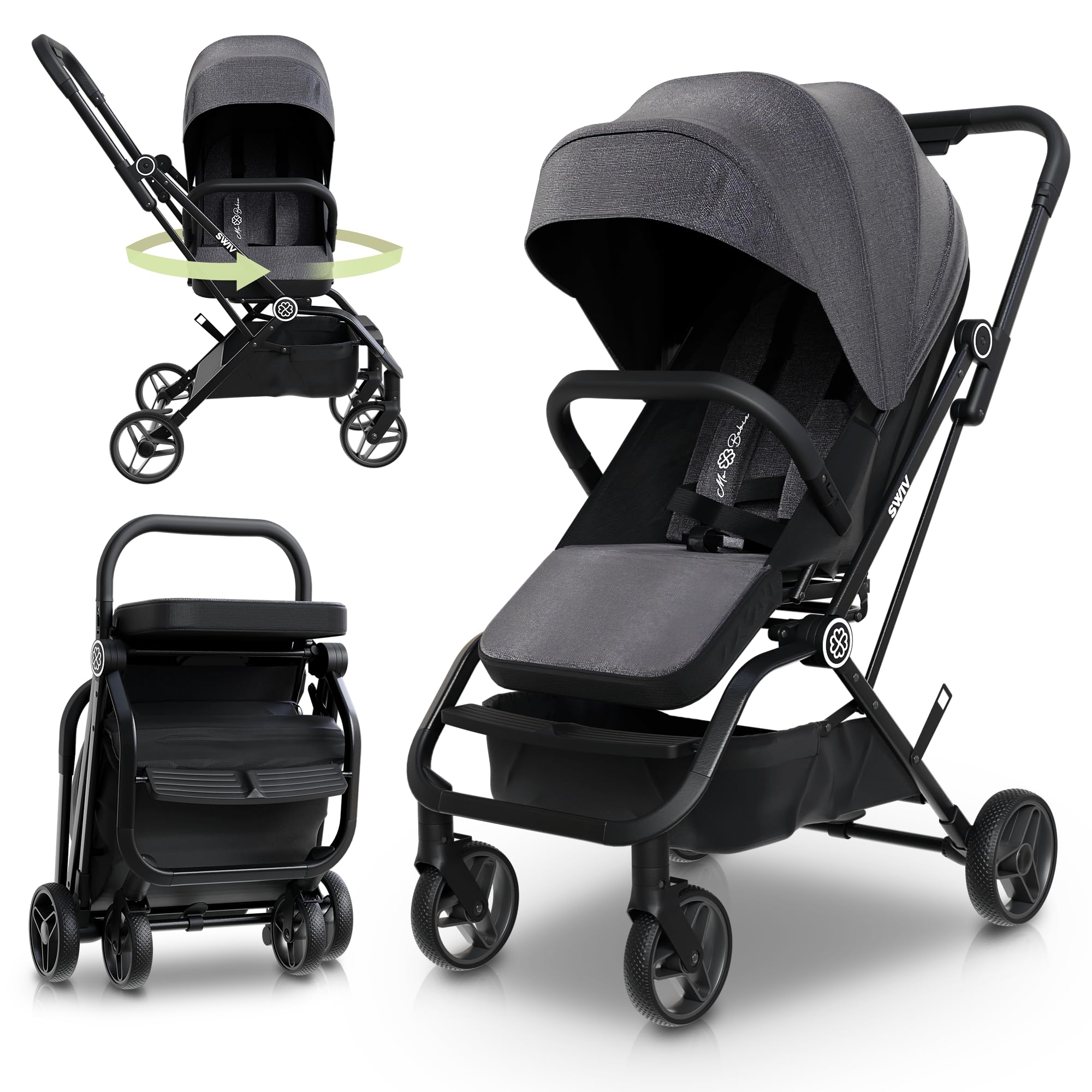 Ultra Lightweight Travel Stroller for Toddlers 0-4 Years | Foldable Aluminum Frame with 360° Rotating Seat & 3-Way Adjustable Backrest | Compact Baby Stroller for Airplane, Shopping & City Walks | Perfect for Traveling Parents