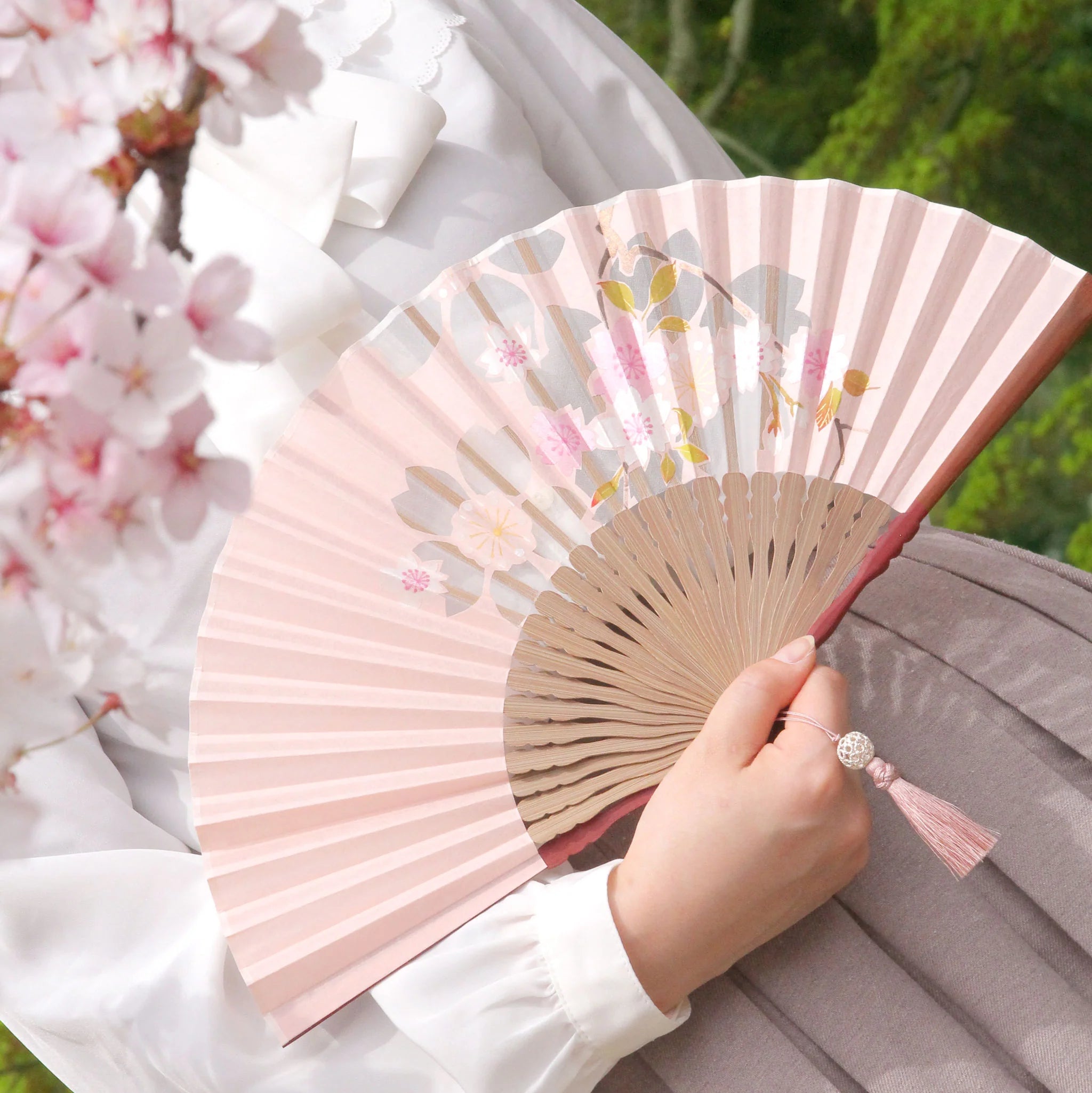 Elegant Japanese Folding Fan for Women - Cherry Blossom Design | Handcrafted Kyoto Sensu | Perfect for Summer, Weddings & Traditional Events