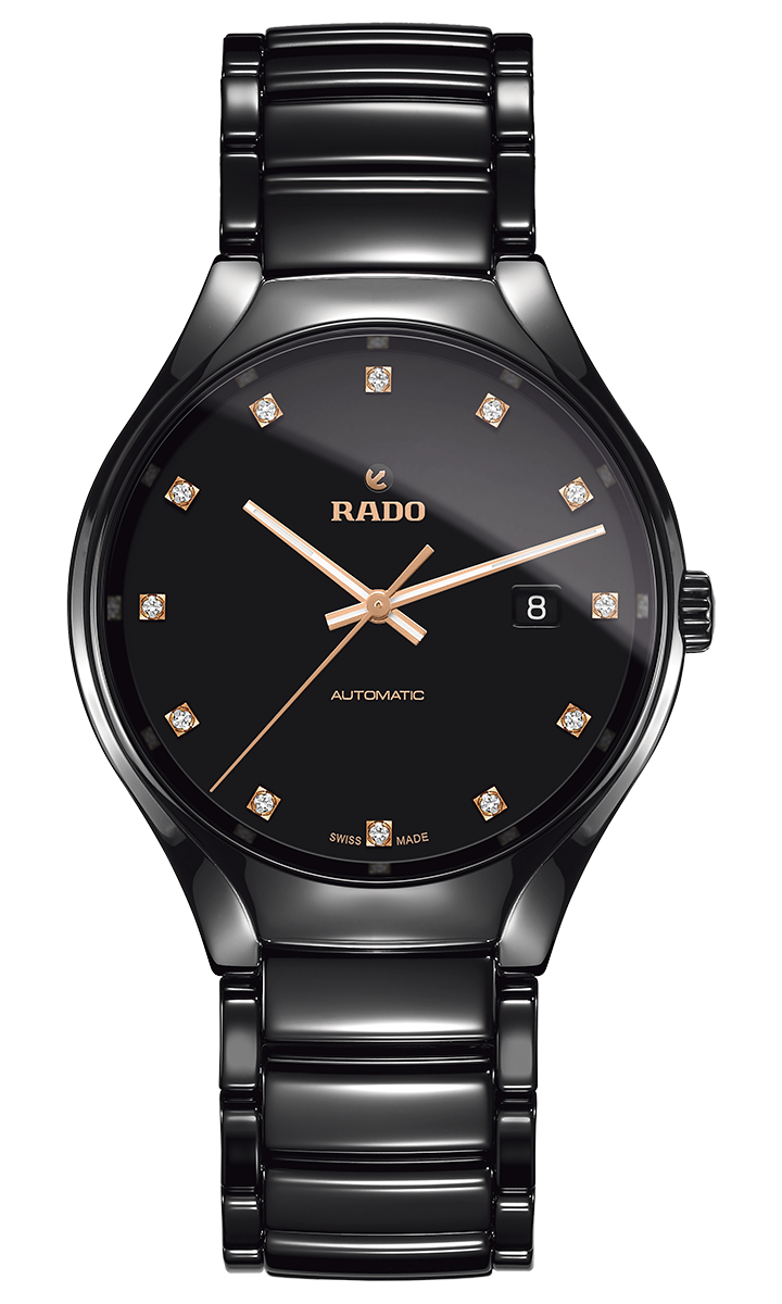 RADO True Automatic 12 Diamonds 40mm Black Ceramic Men's Watch R27056732 - Luxury Swiss Timepiece for Business & Formal Occasions