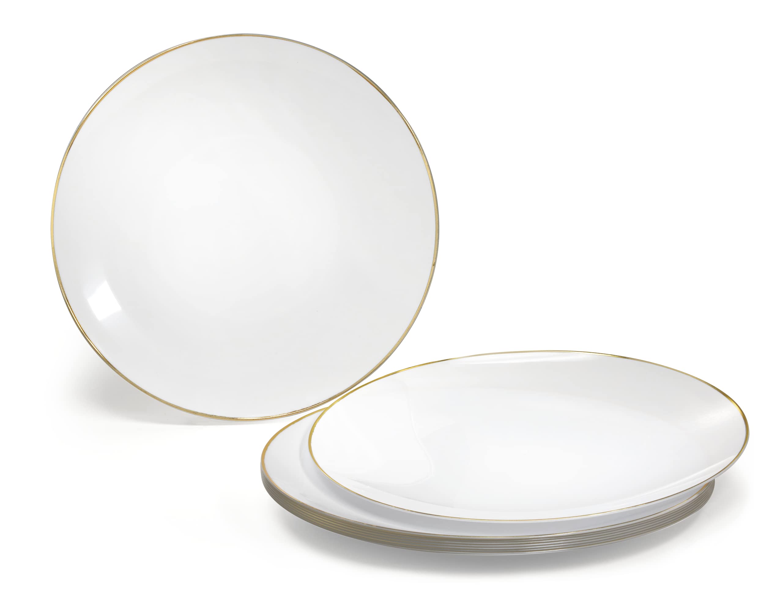 240-Pack Disposable Plastic Plates for Wedding & Party - 10.25 Inch Elegant White & Gold Dinner Plates (Bali Design) - Perfect for Birthday Celebrations, Bridal Showers & Catering Events