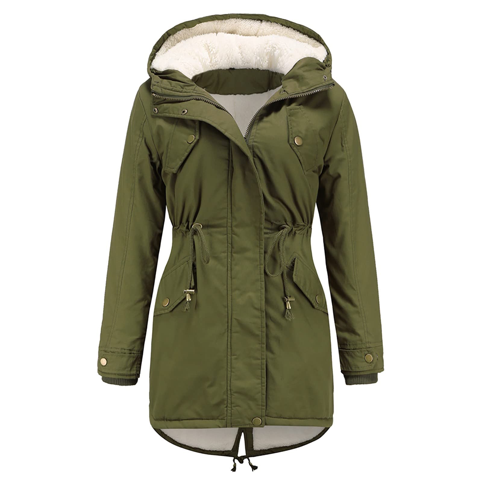 Women's Slim Fit Fleece-Lined Hooded Jacket with Drawstring & Zipper - Warm Winter & Spring Coat for Casual Outings, Travel, and Outdoor Activities