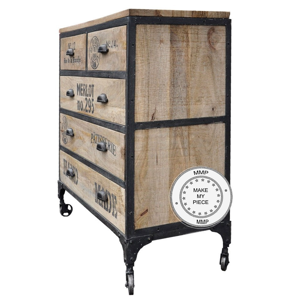 Earth Industrial Indian Solid Wood Chest of Drawers - Natural Finish 37.4