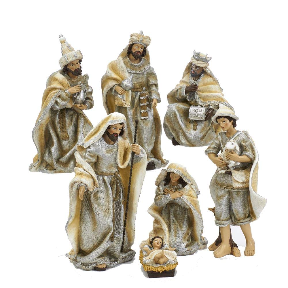 Kurt S. Adler 3-11.25 Inch Resin Nativity Scene Set - 7 Piece Christmas Tabletop Decor for Home, Church & Holiday Displays