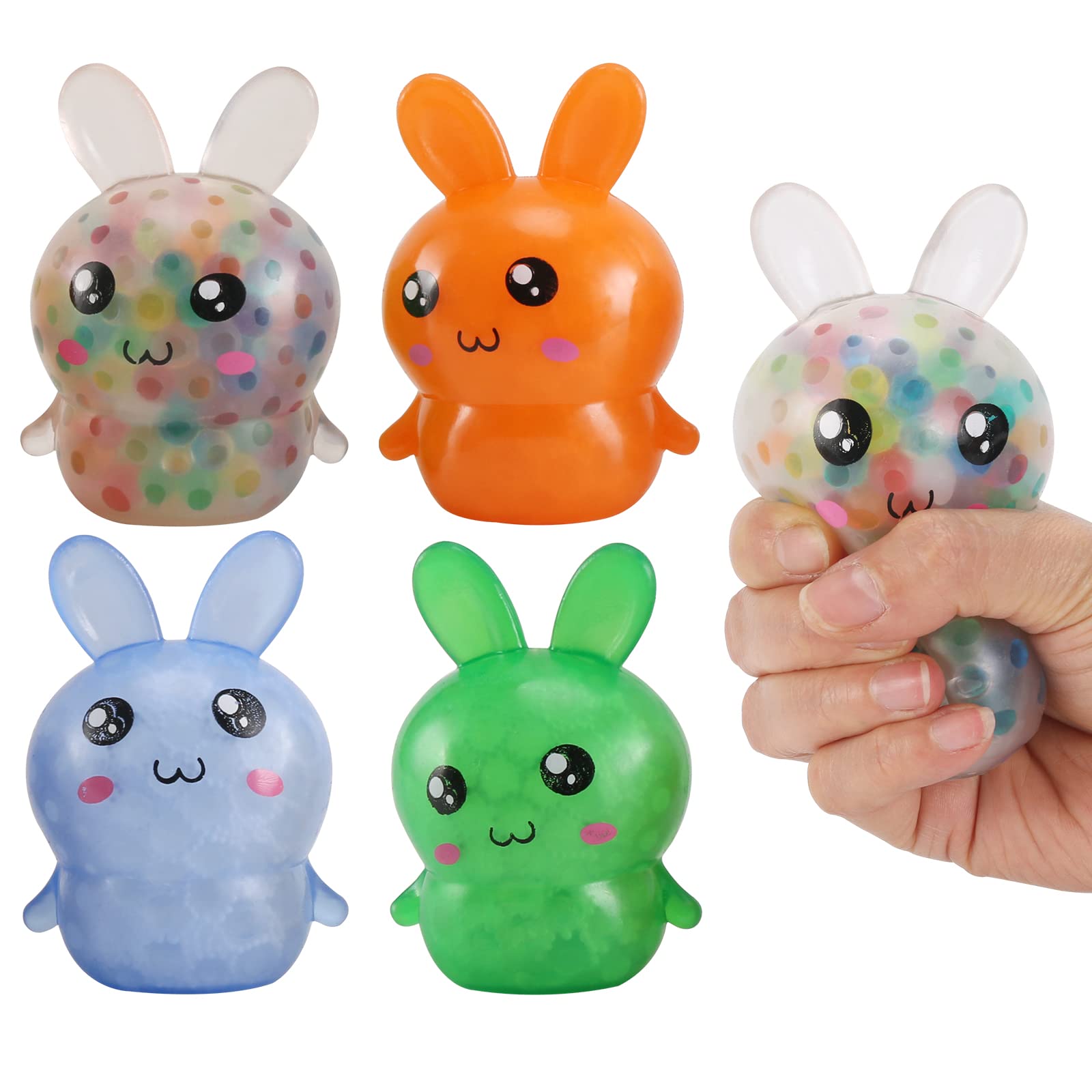 Easter Bunny Stress Balls for Adults - 4 Pack Squishy Fidget Toys for Stress Relief, Easter Basket Stuffers & Gifts - Perfect for Office, Classroom, and Party Favors (4pcs)