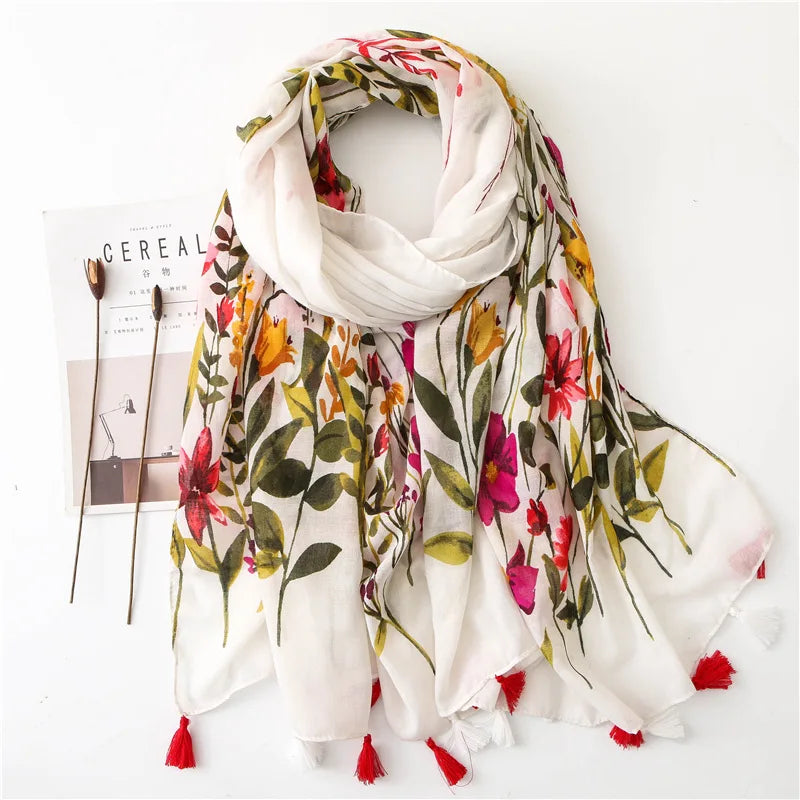 2023 Fashion Paisley Abstract Floral Tassel Viscose Shawl Scarf - Women's Lightweight Pashmina Wrap Stole & Muslim Hijab (180x90cm) - Perfect for Daily Wear, Office, Parties & Prayer