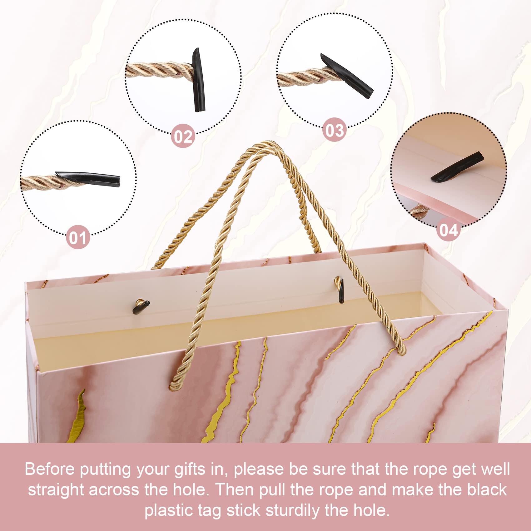 8 Pack Pink Marble Gift Bags 12.6x10.2x3.9 Inch Medium Size Party Favor Bags for Christmas, Valentine's Day, Baby Shower, Birthday, Wedding, Mother's Day - Perfect for Gift Wrapping, Party Decorations & Special Occasions