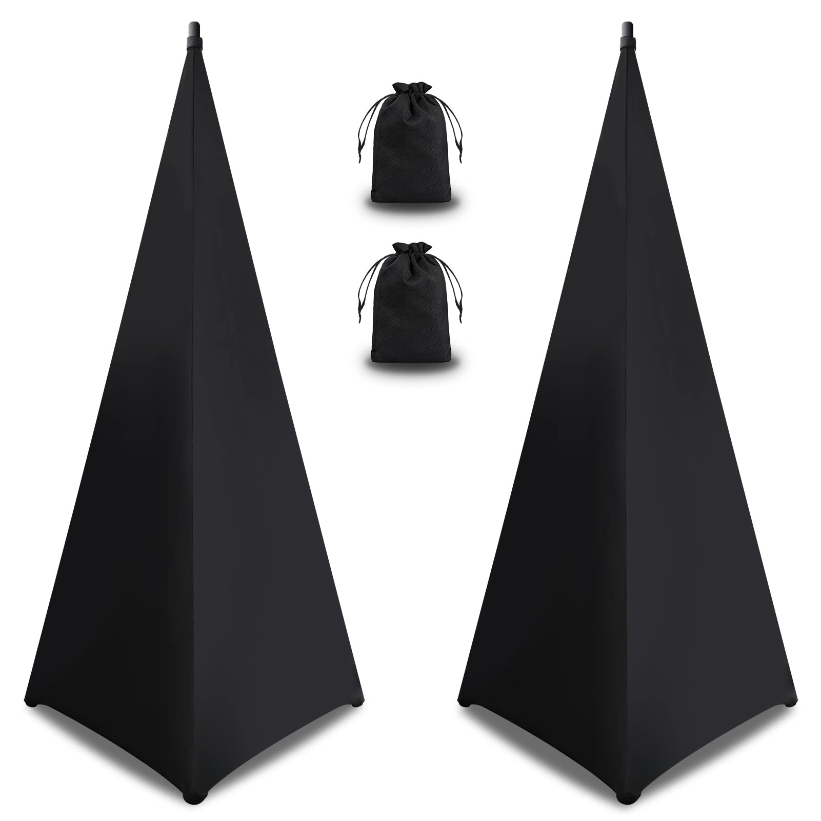 DJ Speaker Stand Cover - Universal 360° Adjustable Tripod Speaker Stand Scrim with Travel Bag (2 Pack, Black) - Perfect for DJ Gigs, Live Performances & Outdoor Events
