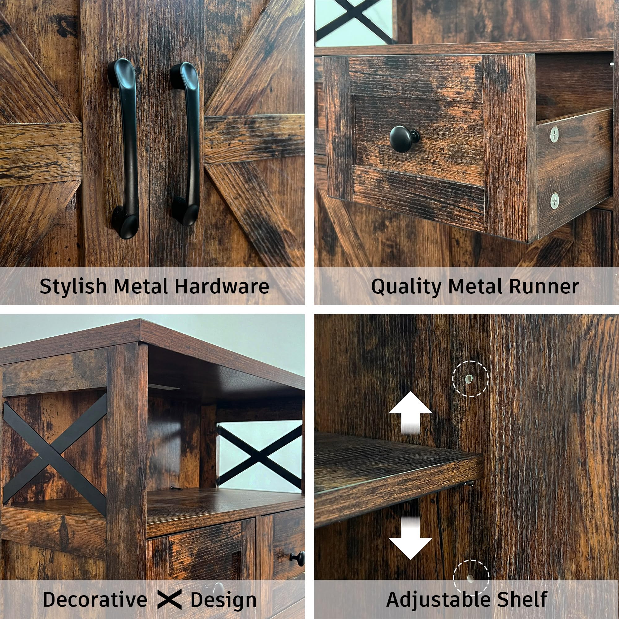 Rustic Farmhouse Storage Cabinet with Drawers & Shelves - Kitchen & Living Room Organizer