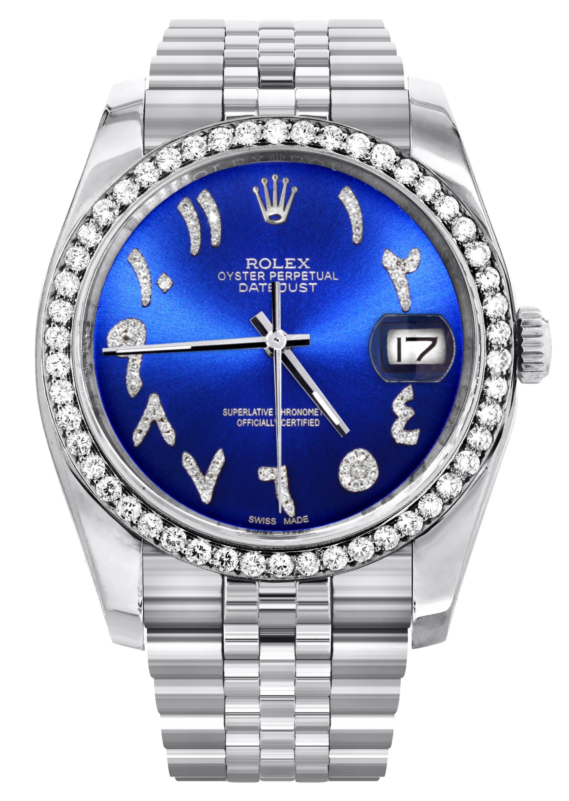 Authentic Rolex Datejust 36mm Watch - Royal Blue Arabic Diamond Dial, Hidden Clasp, Jubilee Band | Luxury Diamond Watch for Men | Perfect for Business Meetings, Weddings & Special Occasions
