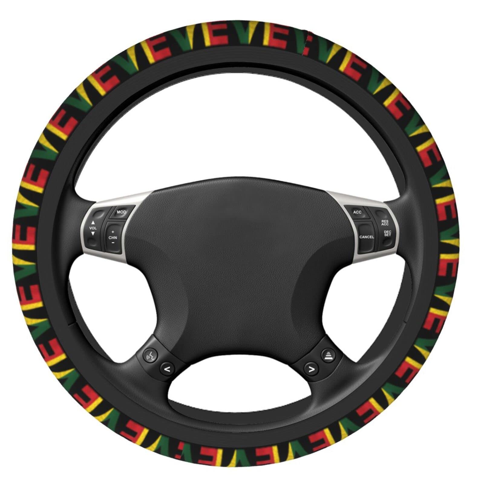 One Love Jamaican Rasta Reggae Anti-Slip Breathable Steering Wheel Cover - Universal Fit for 15 Inch Cars, SUVs & Pickup Trucks - Perfect for Road Trips, Commuting & Rasta-Themed Car Decor
