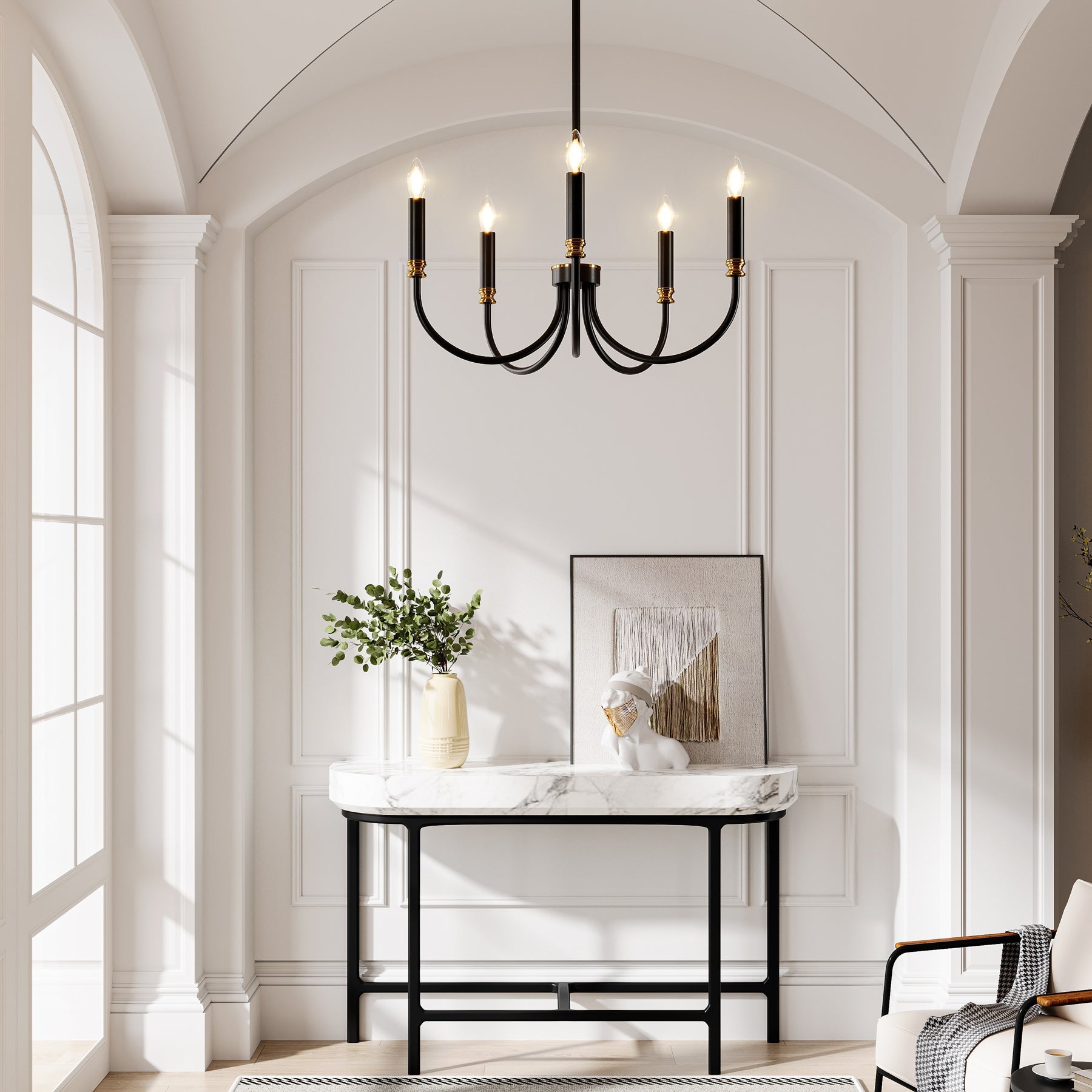 5-Light Modern Chandelier - Elegant Candle-Style Hanging Pendant Light Fixture for Dining Room, Bedroom or Living Room Decor