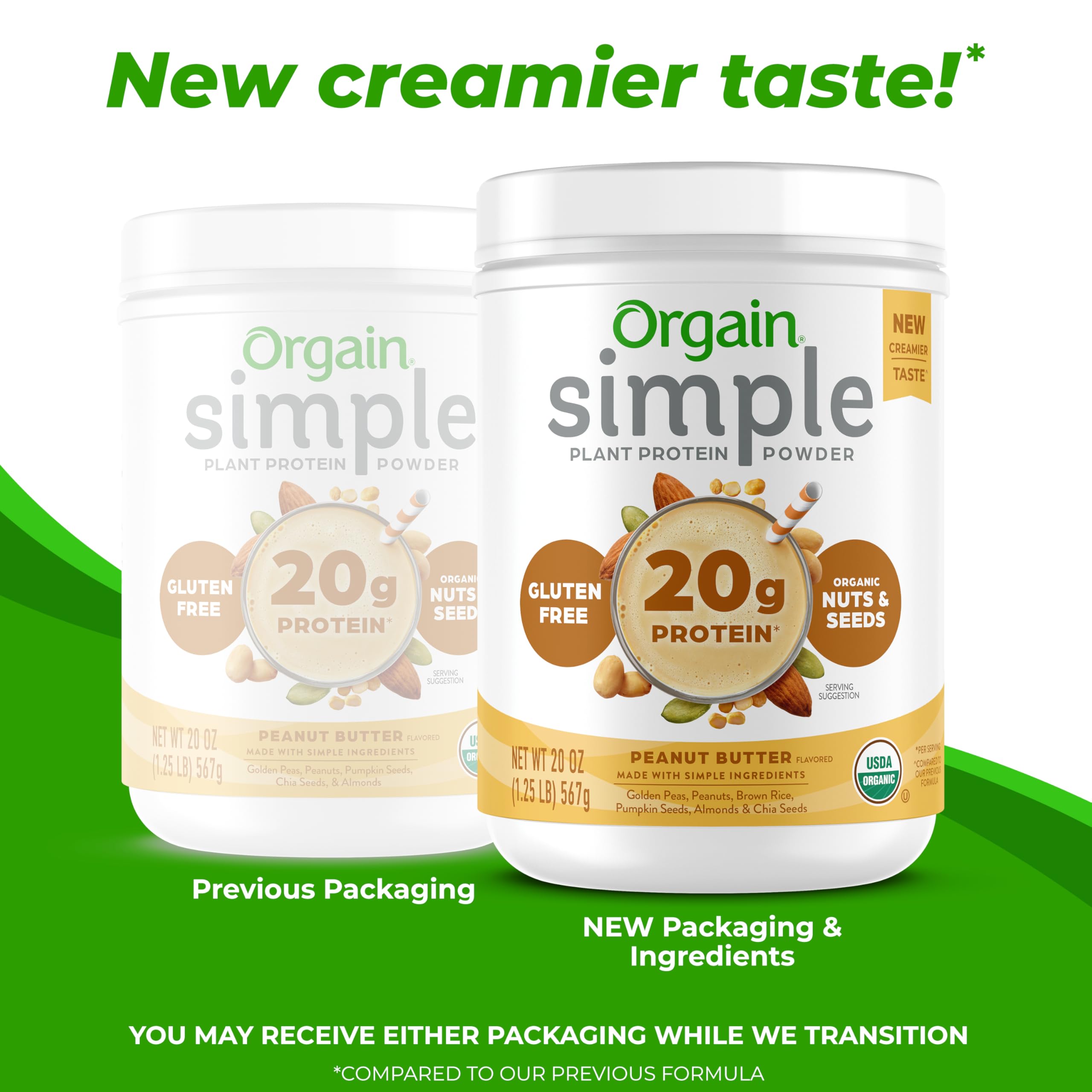 Orgain Organic Simple Vegan Protein Powder, Peanut Butter - 20g Plant Based Protein Powder for Smoothies & Baking | Gluten Free, Dairy Free, No Artificial Sweeteners | 1.25 lb (Packaging May Vary) | Perfect for Post-Workout Recovery & Healthy Snacks