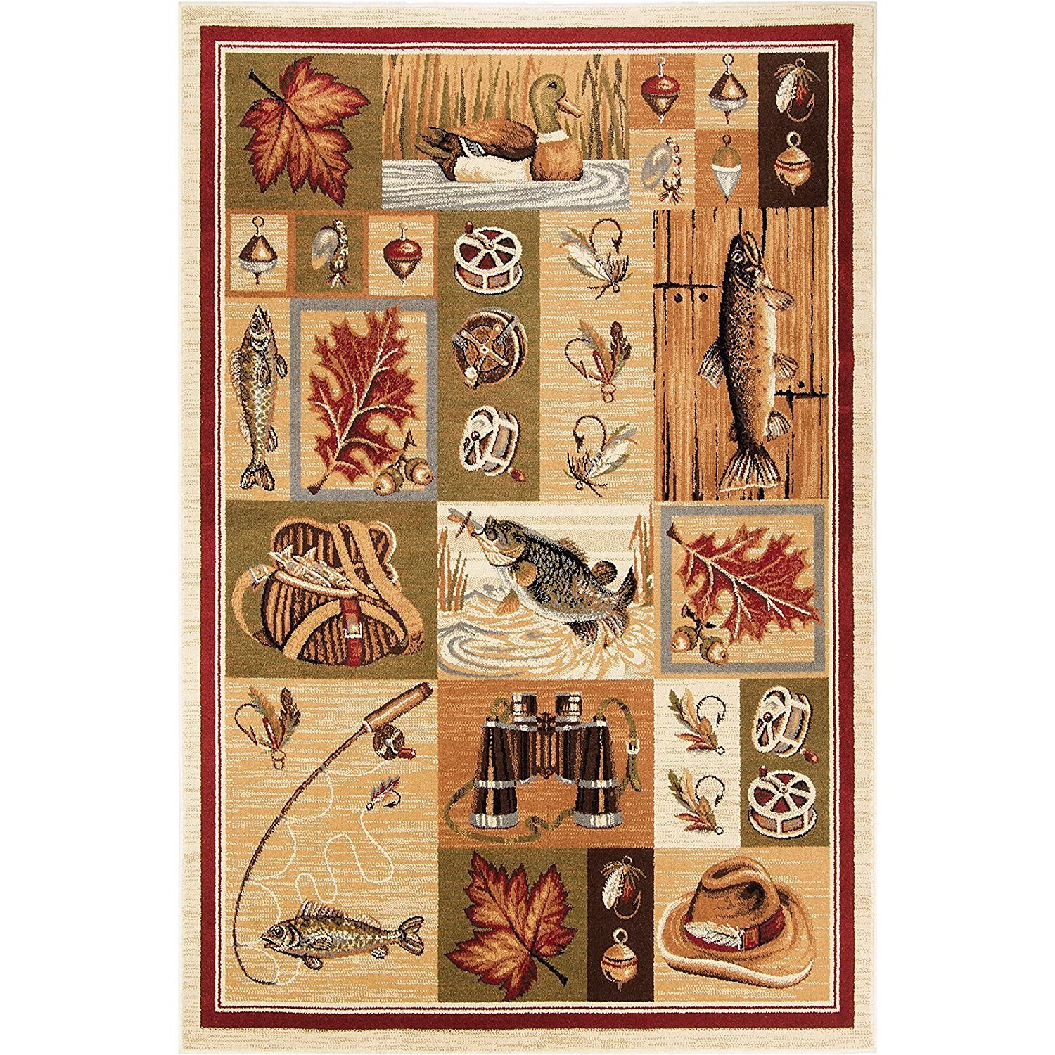 Champion Rugs Wildlife Nature Fishing Duck Scene Area Rug 5'3