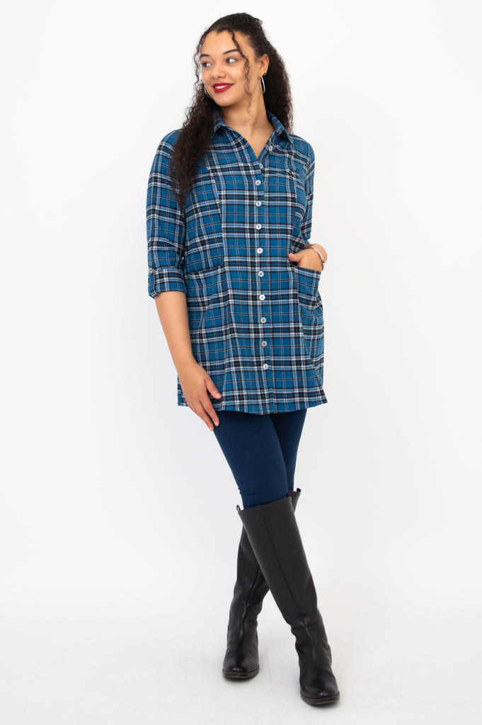 Larissa Tunic Top - Stylish Maya Plaid Print Cotton Blouse for Women | Perfect for Casual Outings, Office Wear & Spring Fashion