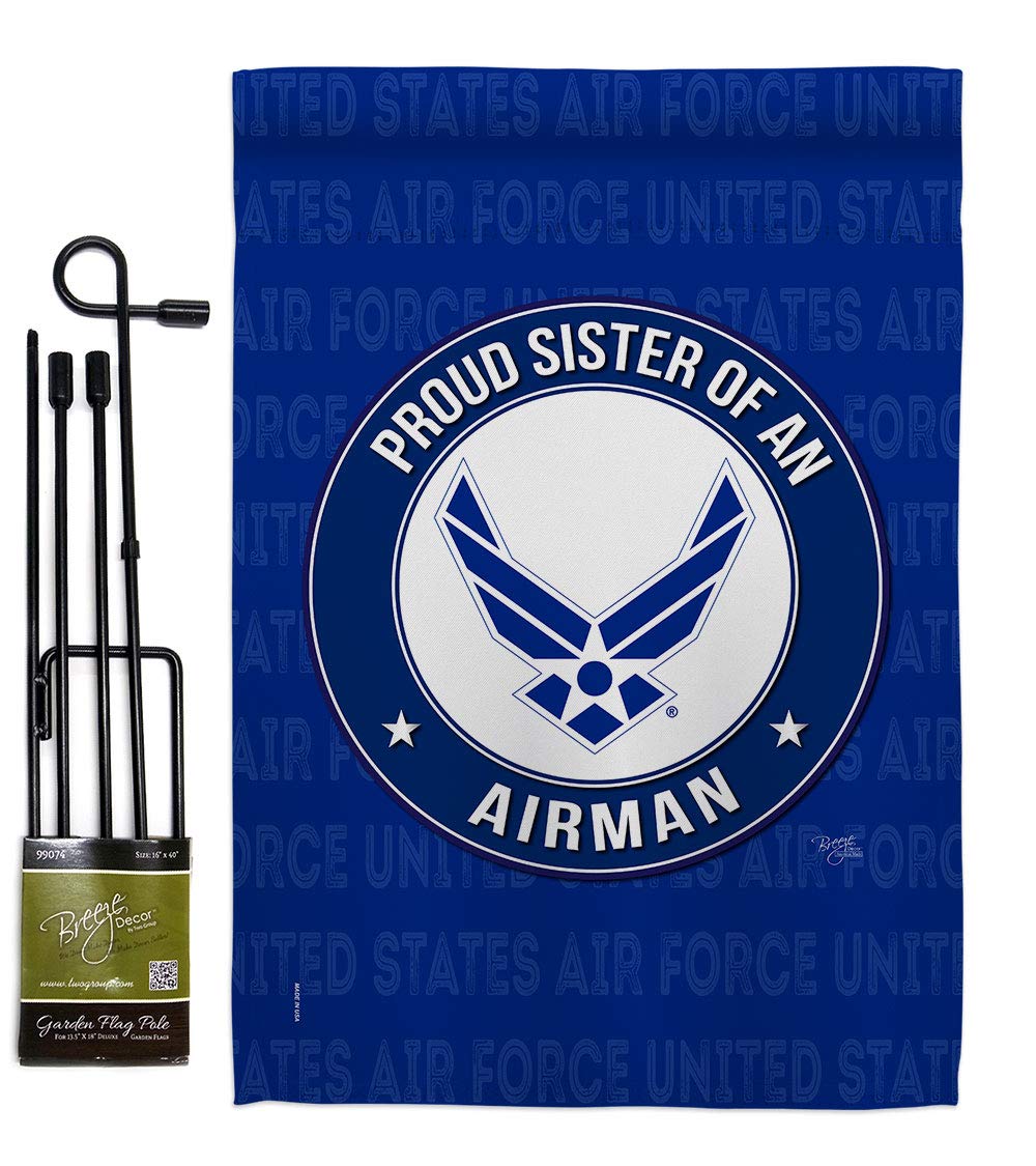 Proud Sister Airman Garden Flag Set - USAF Military Yard Decor for Veterans