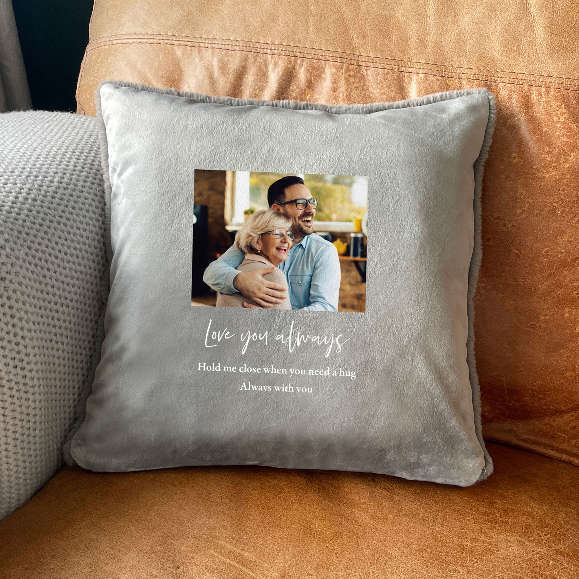 Personalized Memorial Cushion with Photo - Faux Fur Keepsake Pillow for Ashes | Comforting Bereavement Gift for Loss of Loved One | Perfect for Home Memorials & Healing