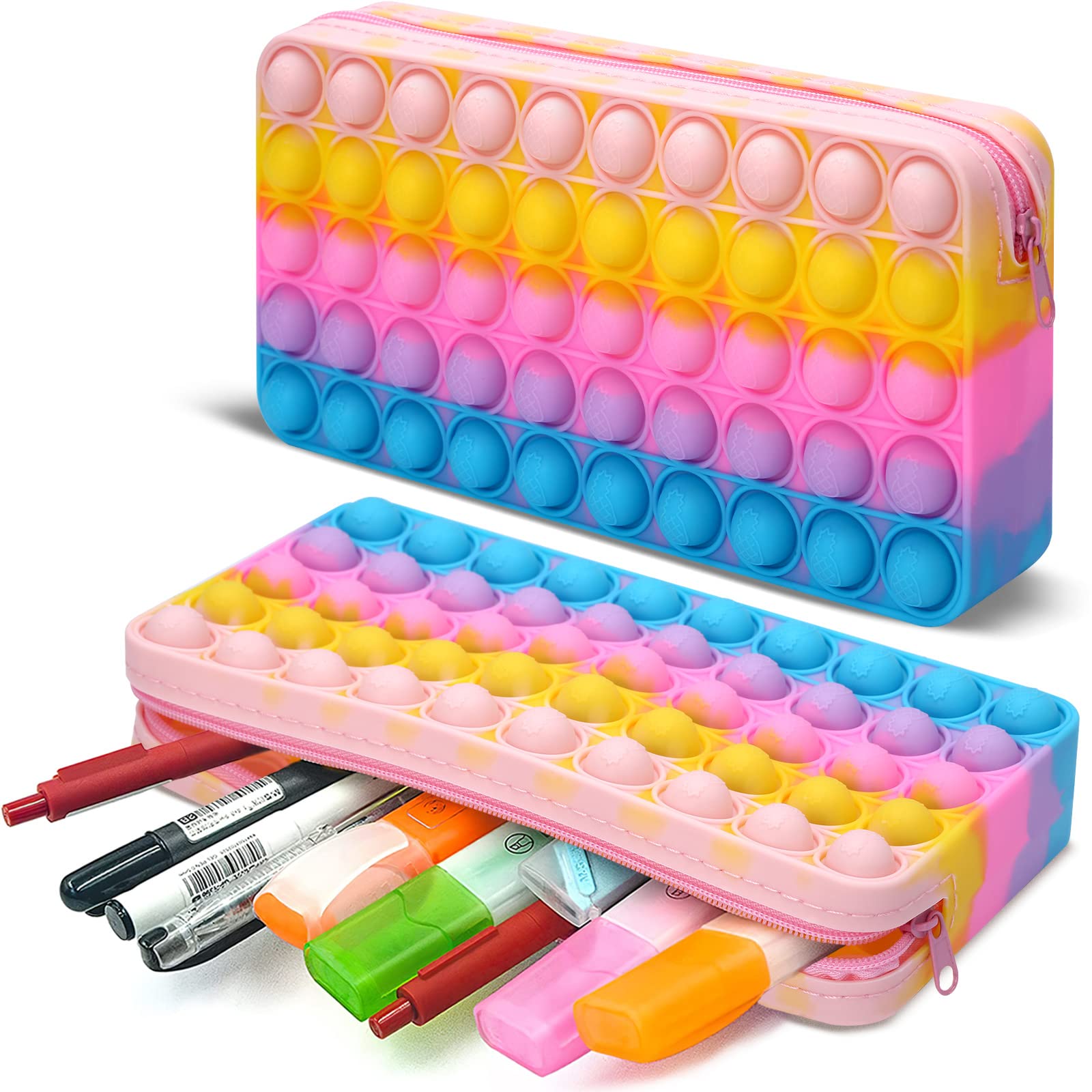 Pop Fidget Pencil Case for Girls & Boys - Push Pop Bubble Sensory Toy Pencil Box with Large Capacity - Stress Relief School Supplies for Kids - Perfect for Classroom, Homework & Travel (Macaron Color)