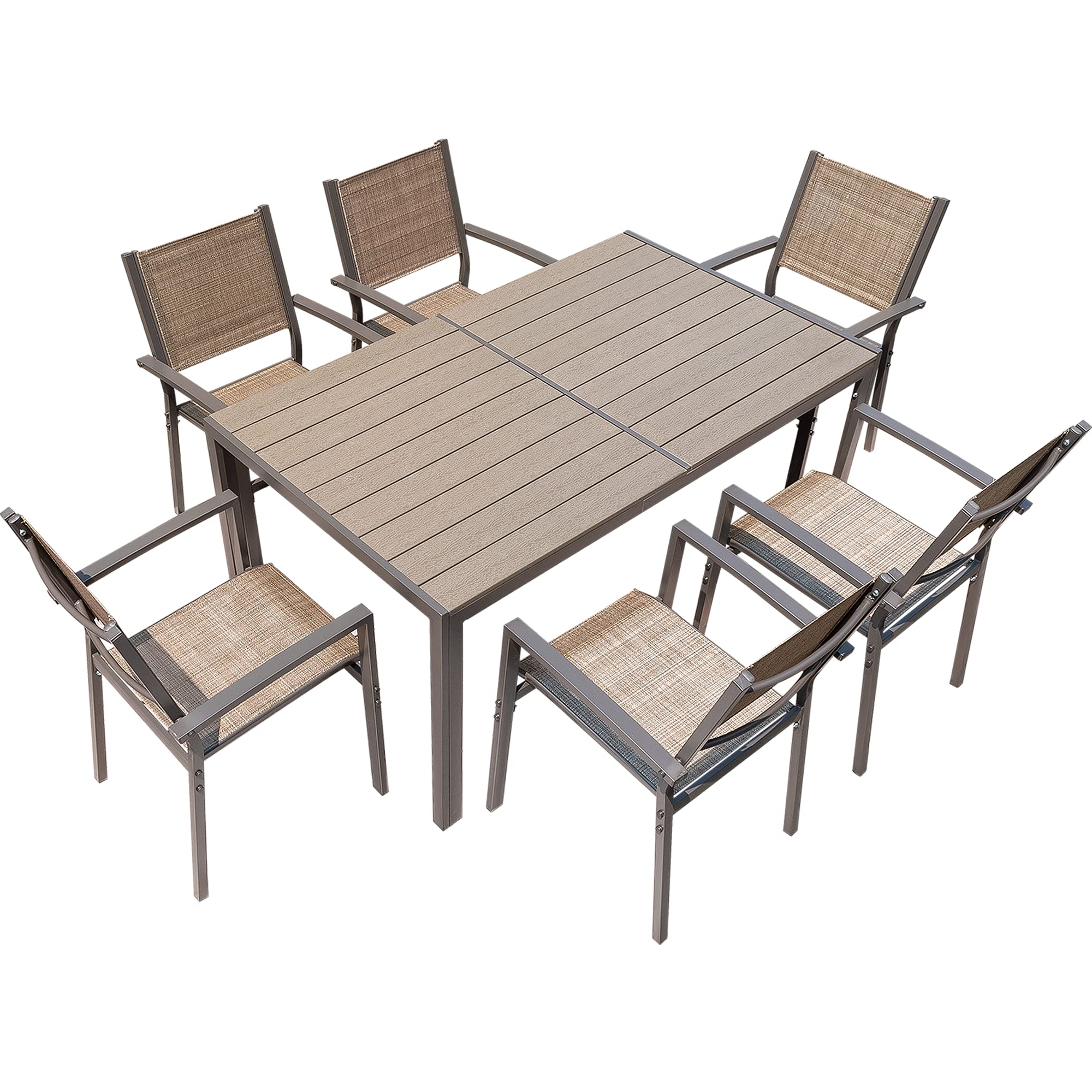 Rankok 7-Piece Patio Dining Set - Outdoor Furniture with Weather-Resistant Table & 6 Stackable Textilene Chairs for Garden, Yard, Poolside (Brown) | Perfect for Backyard BBQs, Outdoor Entertaining & Relaxing by the Pool
