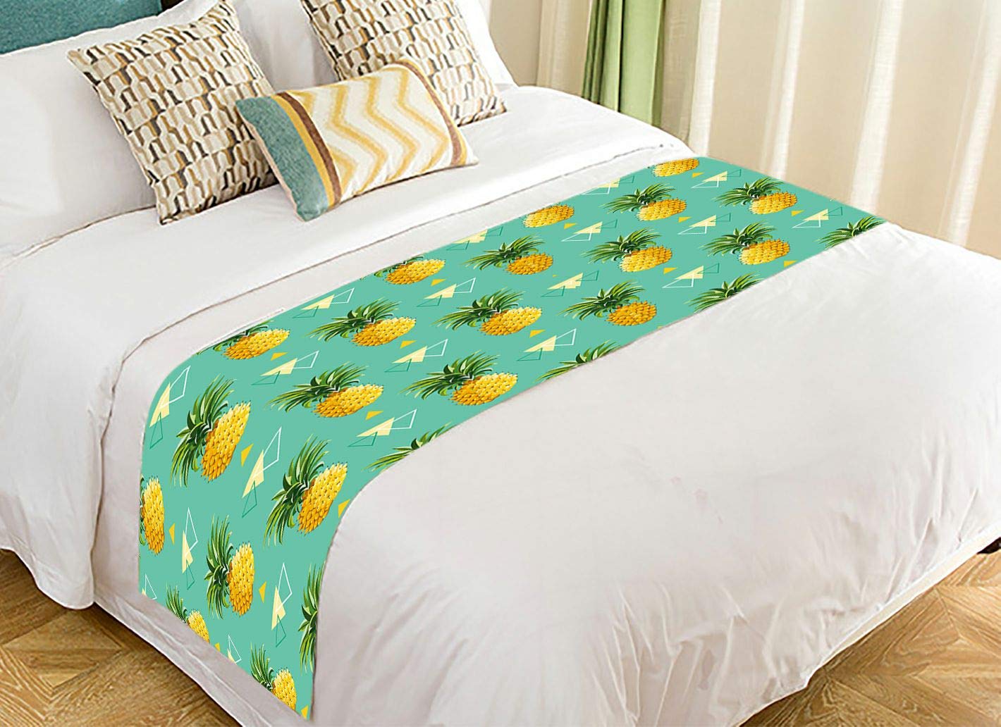 ABPHQTO Geometric Pineapple Bed Runner - 20x95 Inch Decorative Bed Scarf for Queen & King Beds - Perfect for Bedroom Decor, Wedding Accents & Home Styling