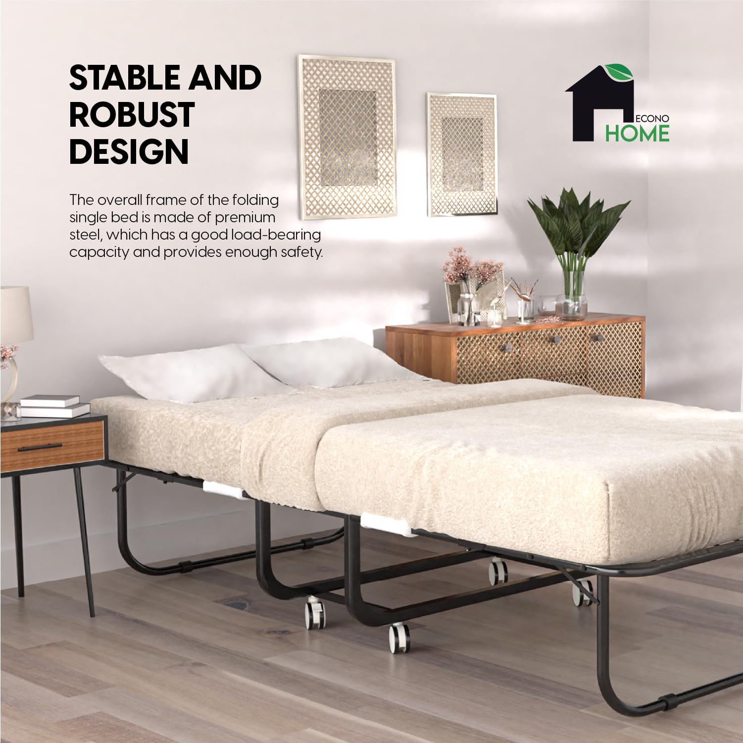 EconoHome Twin Size Folding Bed with 5-inch Memory Foam Mattress - 75x38 Inch Portable Rollaway Guest Bed - Space-Saving Foldable Design for Easy Storage (31 Inch) - Perfect for Small Apartments, Guest Rooms & Home Offices