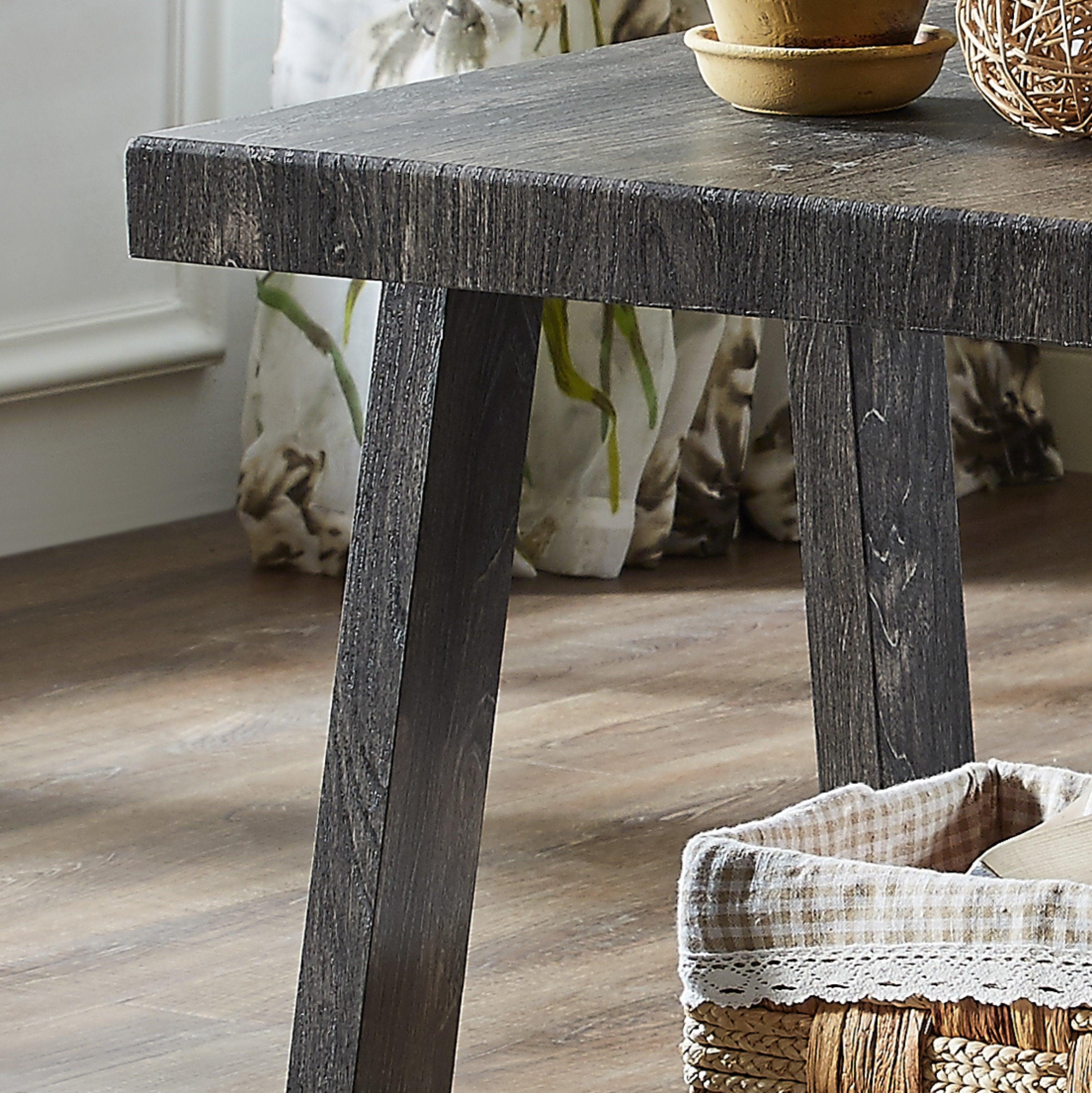 Roundhill Furniture Athens Contemporary Replicated Wood Coffee Table with Shelf - Charcoal Finish - Modern Living Room & Office Decor
