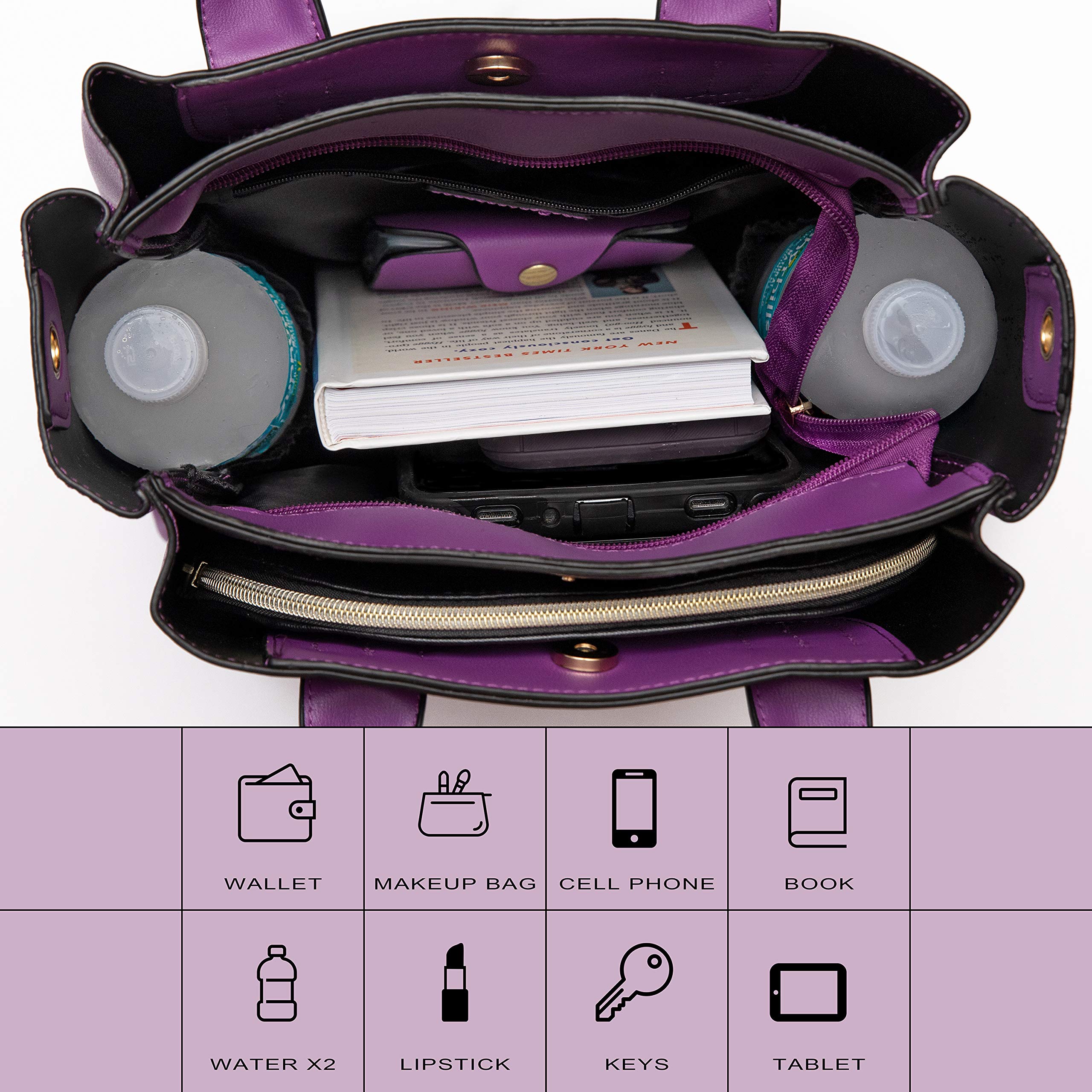 Vegan Diaper Bag Purse Set with Matching Tote & Card Wallet - Stylish Violet Crossbody Diaper Bag for Moms | Perfect for Baby Essentials, Shopping & Travel