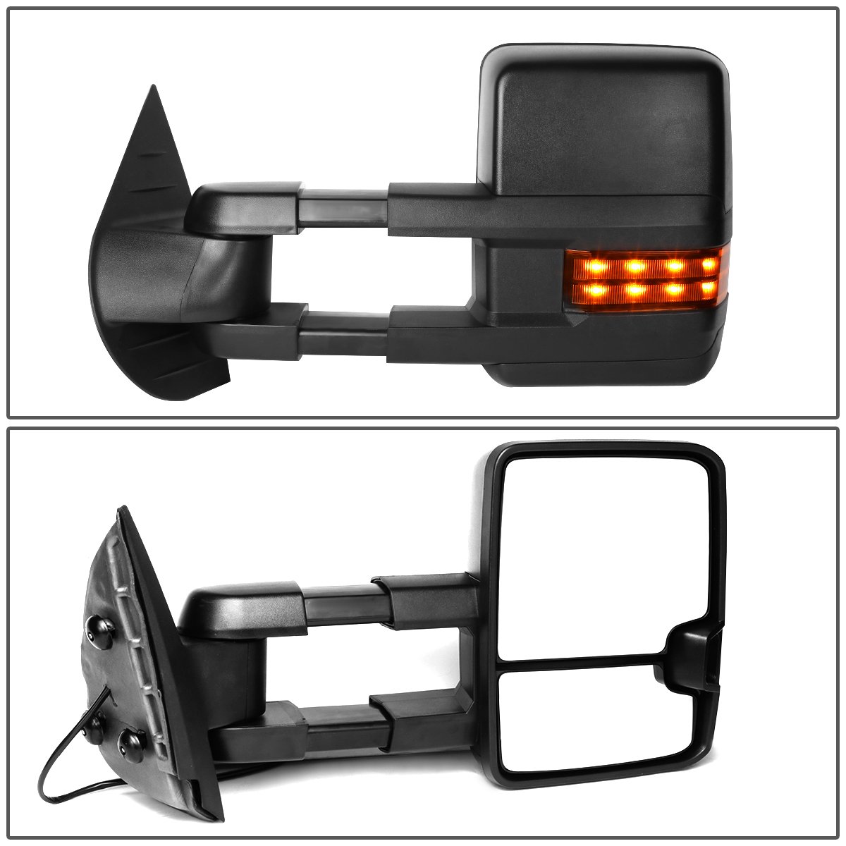 DNA MOTORING TWM-028-T666-BK-AM Black Manual Telescoping Towing Mirrors with Amber LED Turn Signals | Compatible with 2007-2013 Chevy Silverado 1500 | Enhanced Visibility for Towing & Off-Road Driving