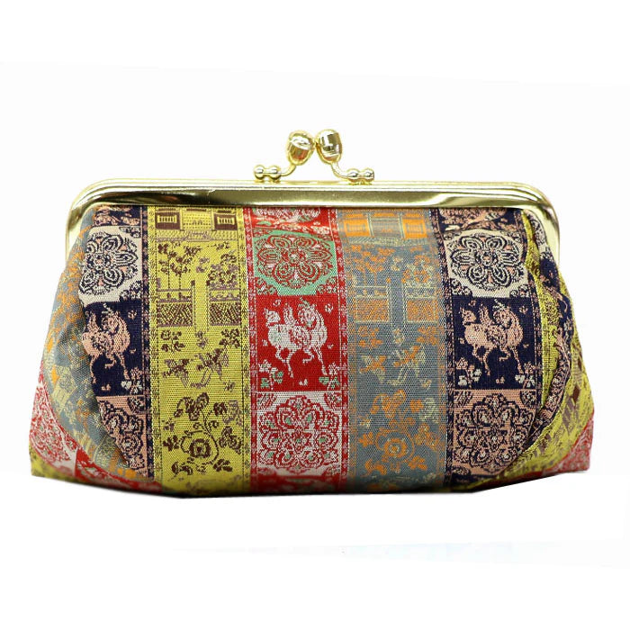 Authentic Kyoto Nishijin Small Pouch - Wildlife & Floral Design | Japanese Gamaguchi Cosmetic & Makeup Bag | Travel Toiletry Organizer, Stationery Pouch & Bag-in-Bag | Perfect for Daily Essentials, Gift Giving & Japanese Culture Lovers
