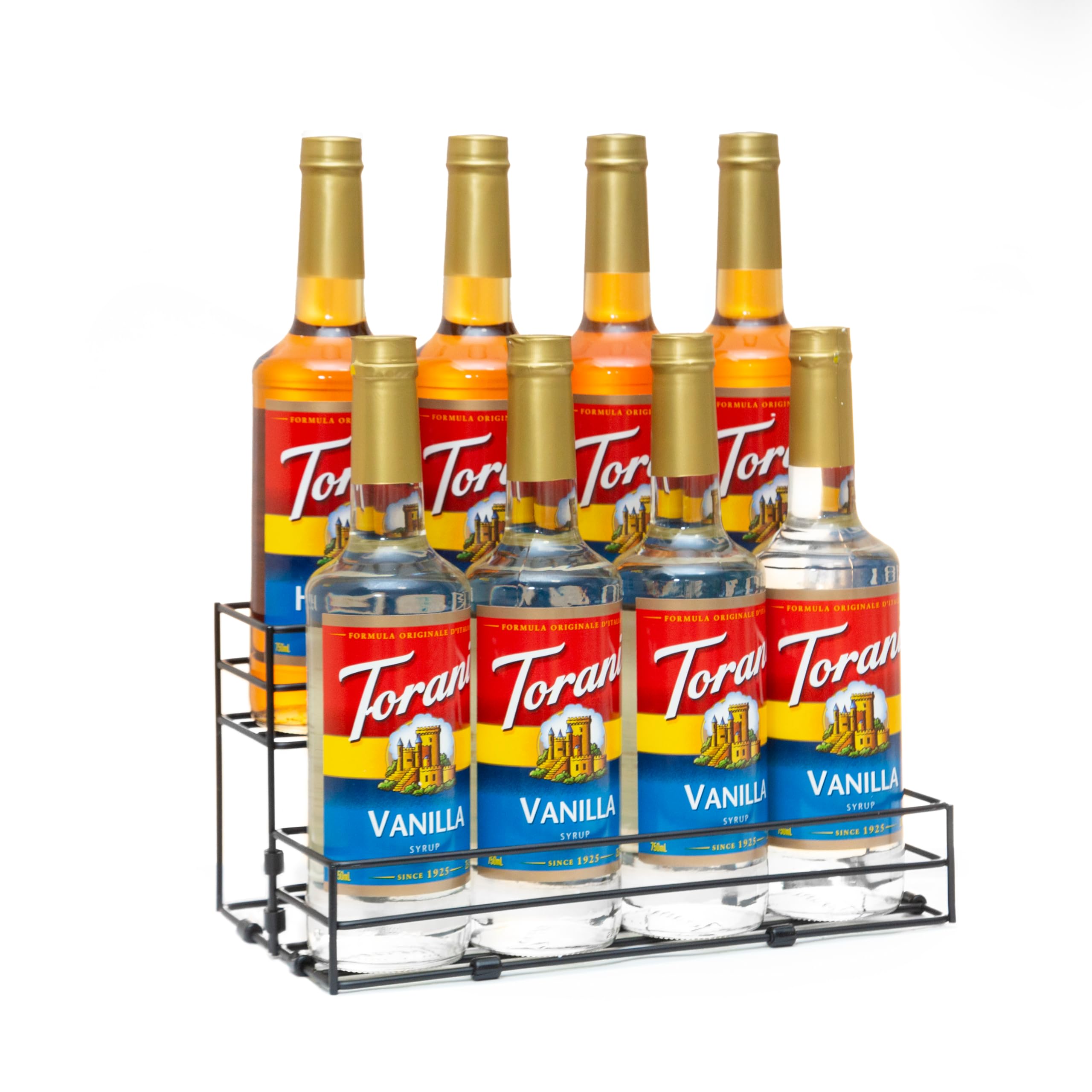 8 Bottle Coffee Syrup Rack Organizer - 2 Tier Countertop Stand for Coffee Bar, Wine & Cocktail Bottles - Perfect for Home Bars, Cafes & Restaurants Display